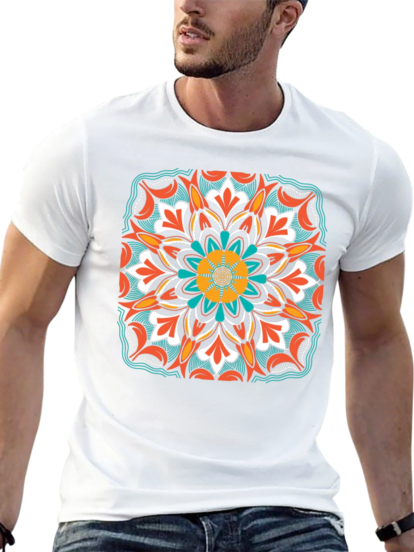 Geometric Mandala Design Black T-Shirt