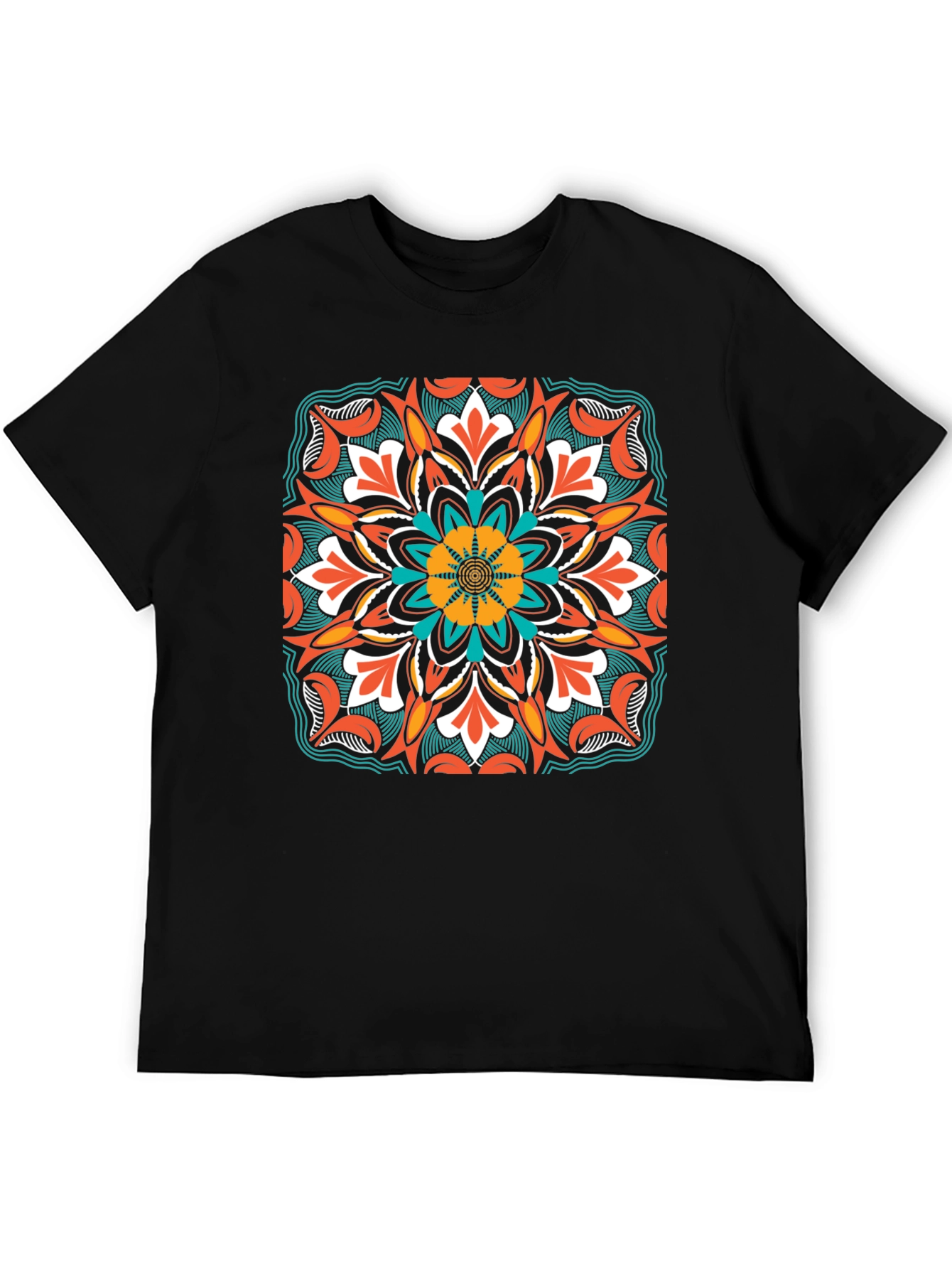 Geometric Mandala Design Black T-Shirt