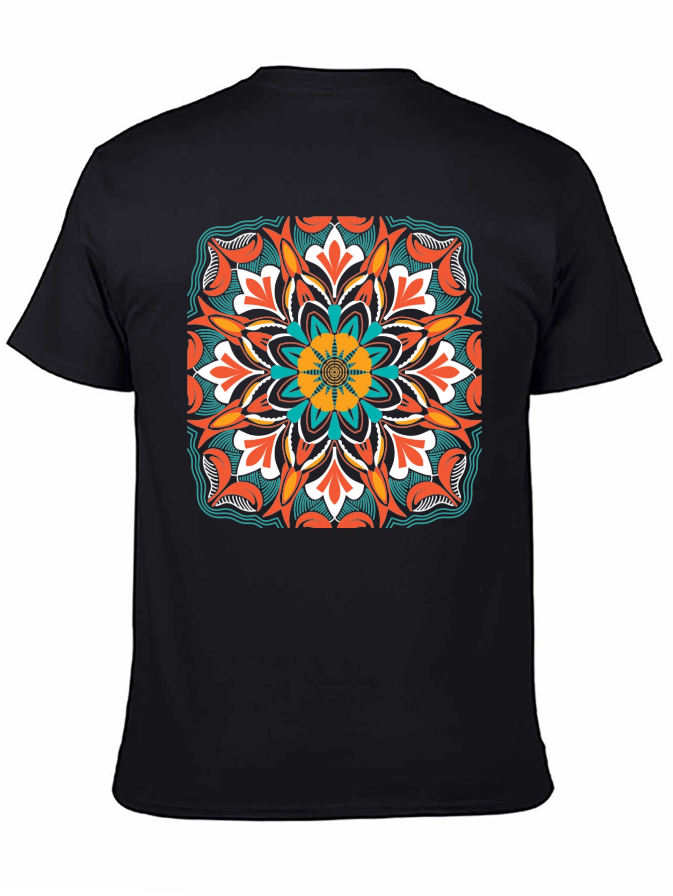 Geometric Mandala Design Black T-Shirt
