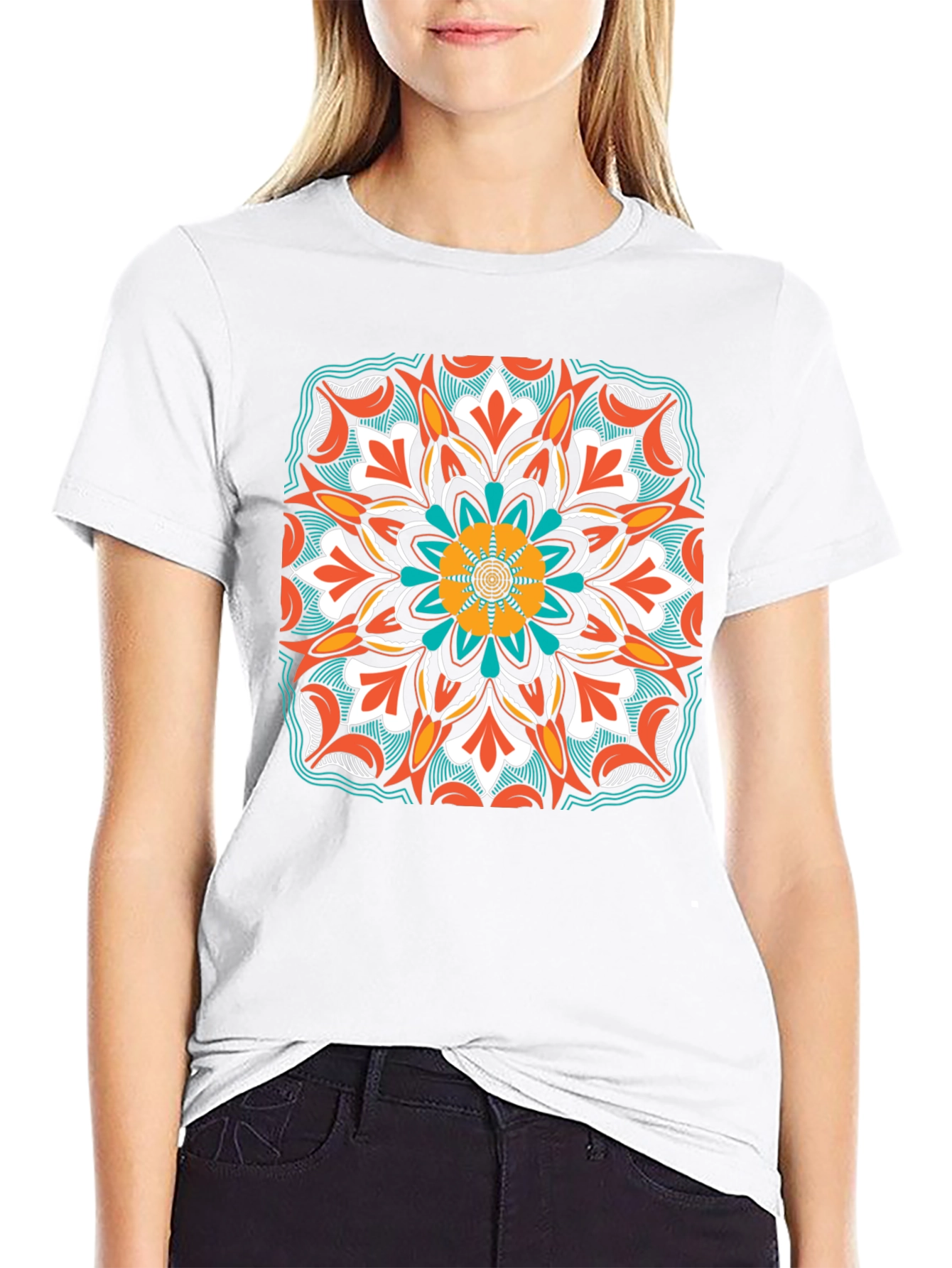 Geometric Mandala Design Black T-Shirt
