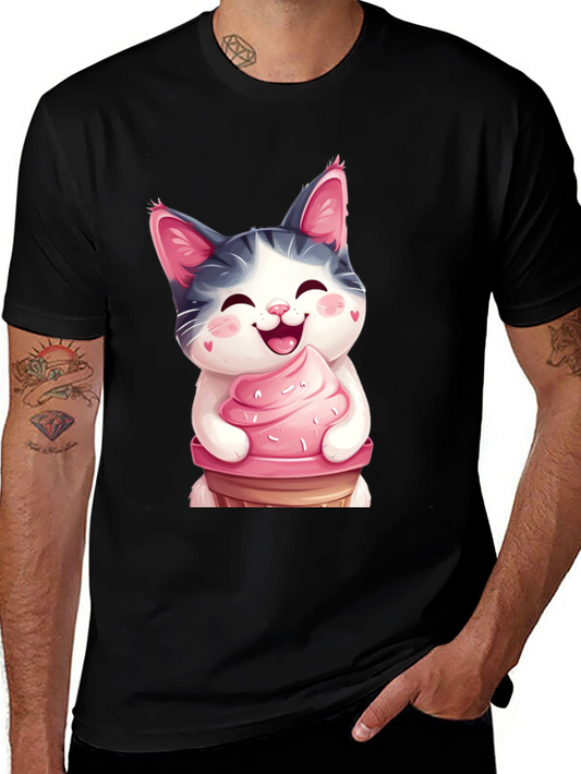 Cute Cat Ice Cream Graphic Tee - Fun & Stylish