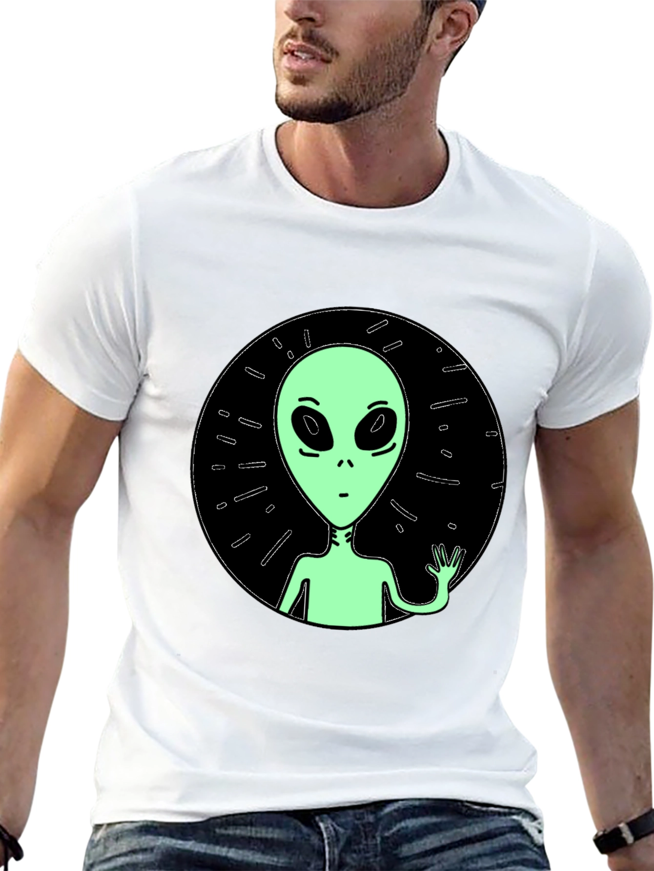 Alien Graphic Tee - Black Crew Neck T-Shirt