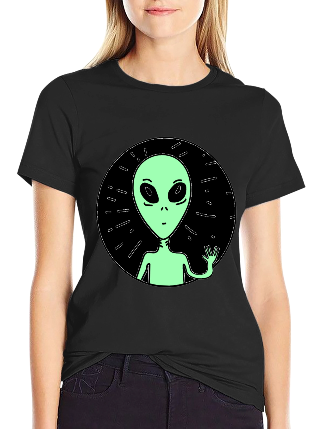 Alien Graphic Tee - Black Crew Neck T-Shirt