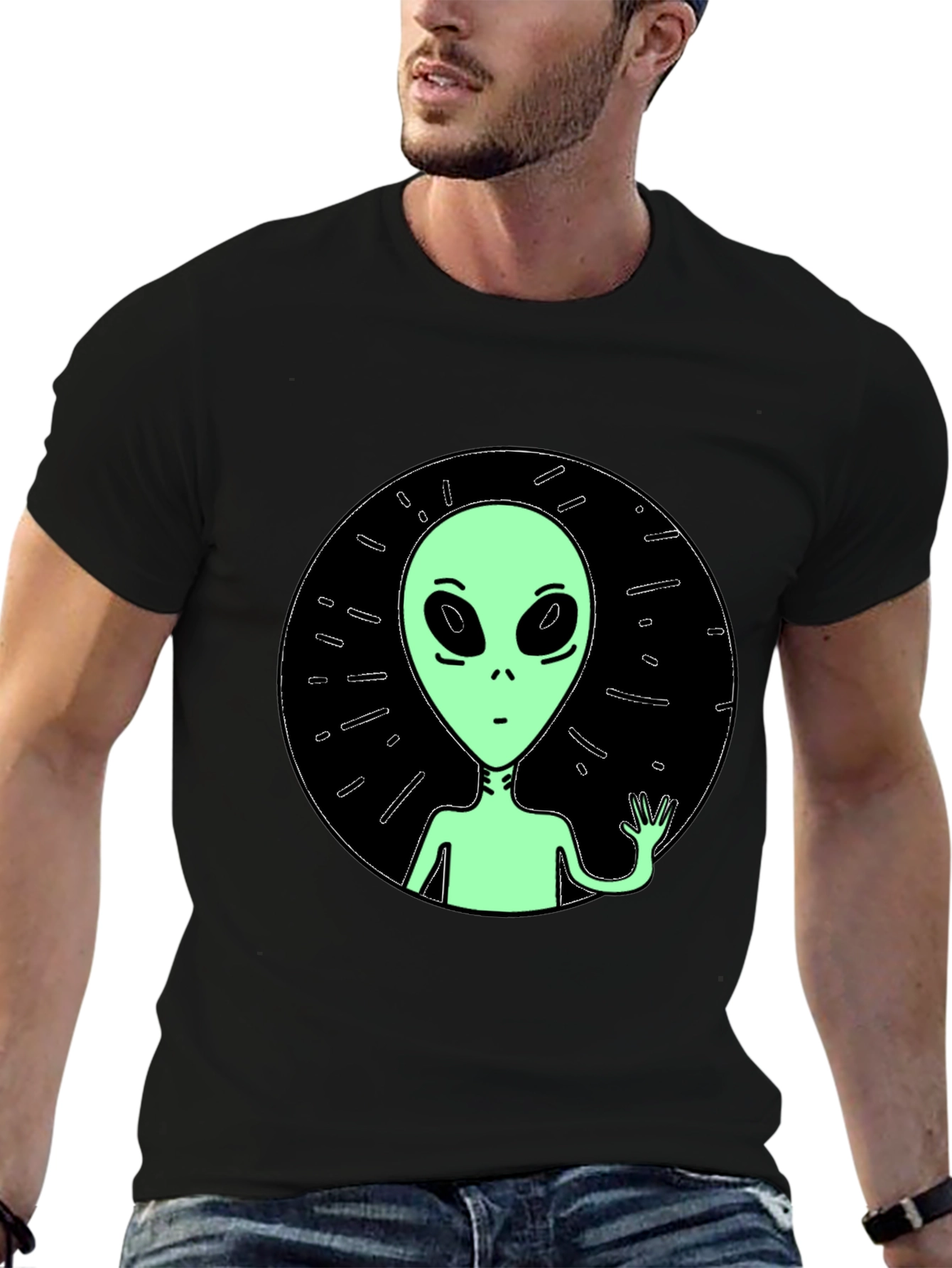 Alien Graphic Tee - Black Crew Neck T-Shirt
