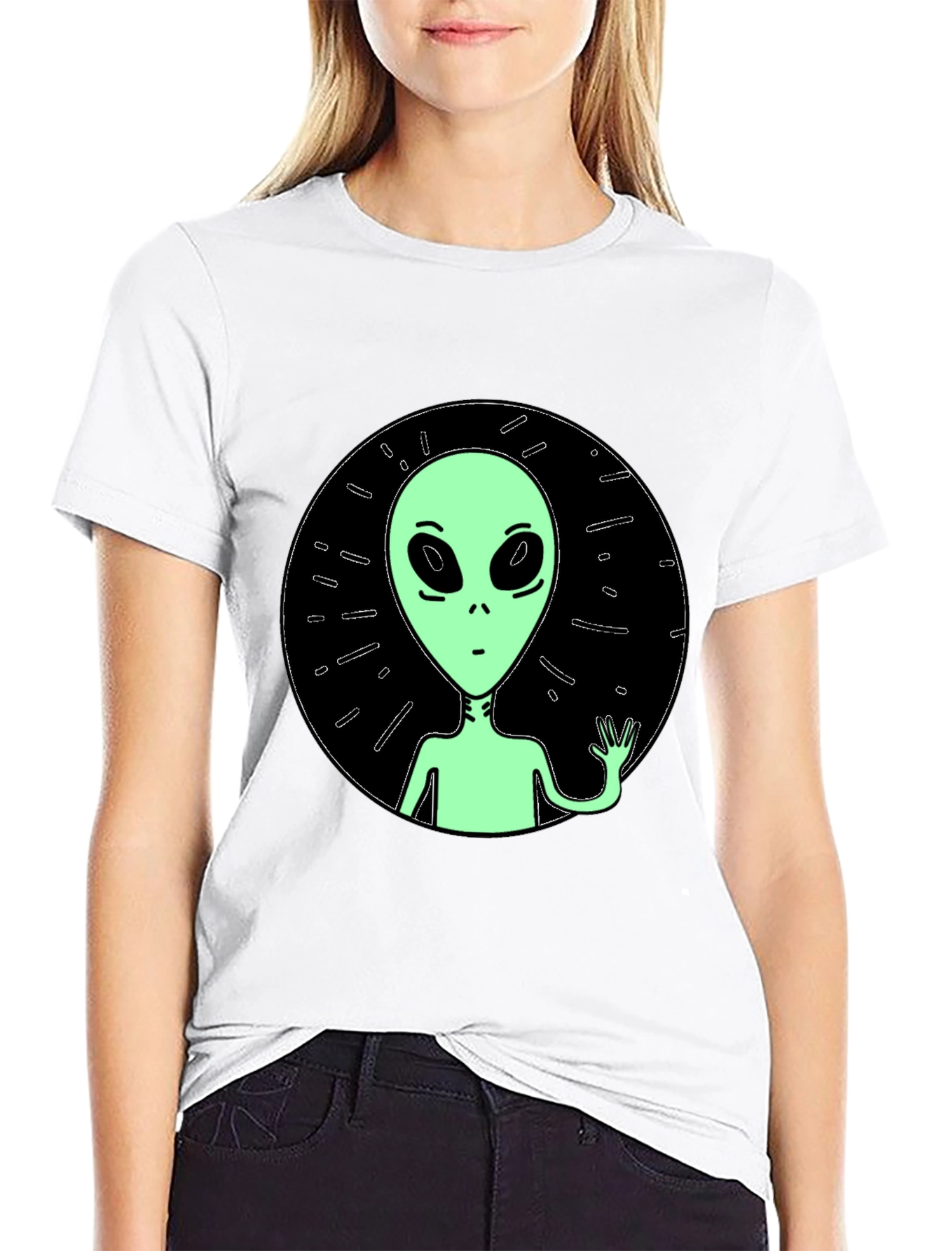Alien Graphic Tee - Black Crew Neck T-Shirt