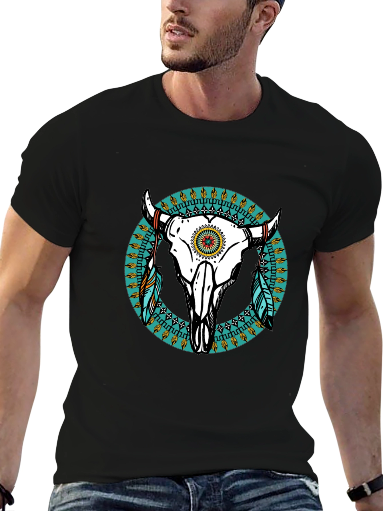 Bull Skull Graphic Tee - Western Style