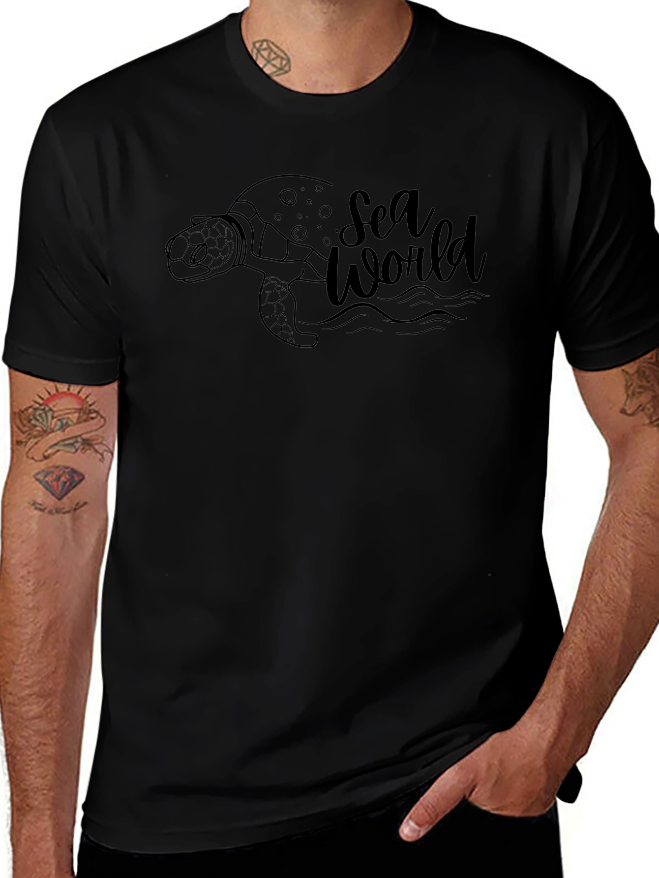 Sea World Turtle Graphic Tee - Black