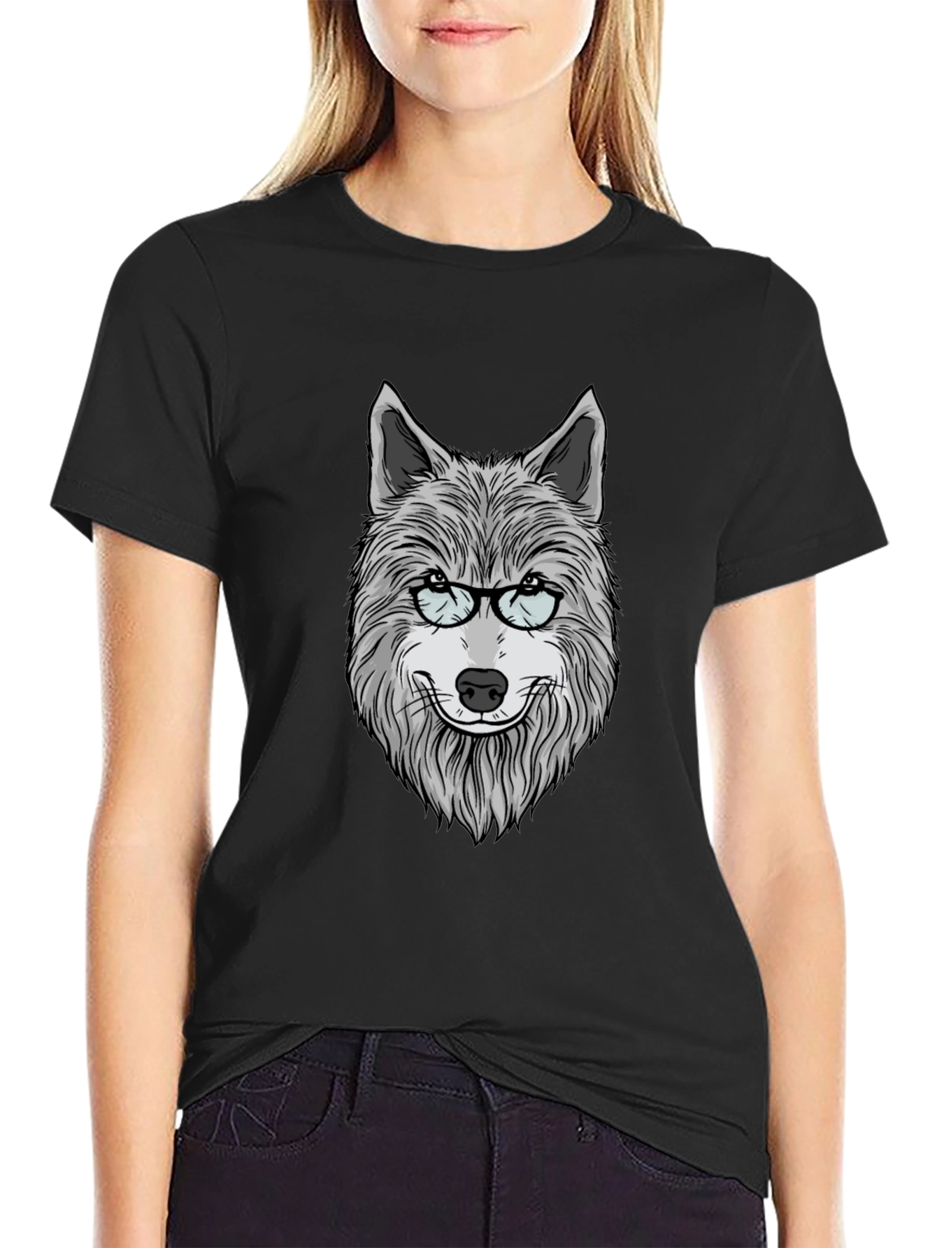 Wolf with Glasses Graphic T-Shirt - Unisex