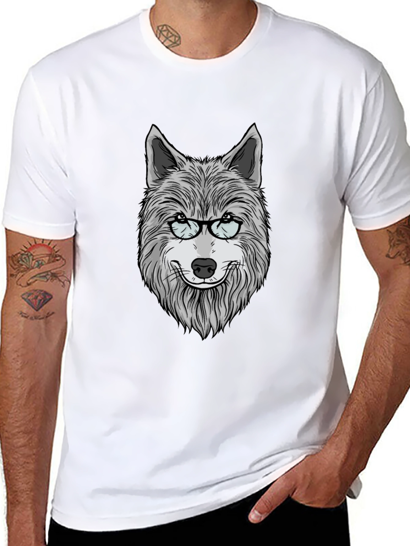 Wolf with Glasses Graphic T-Shirt - Unisex