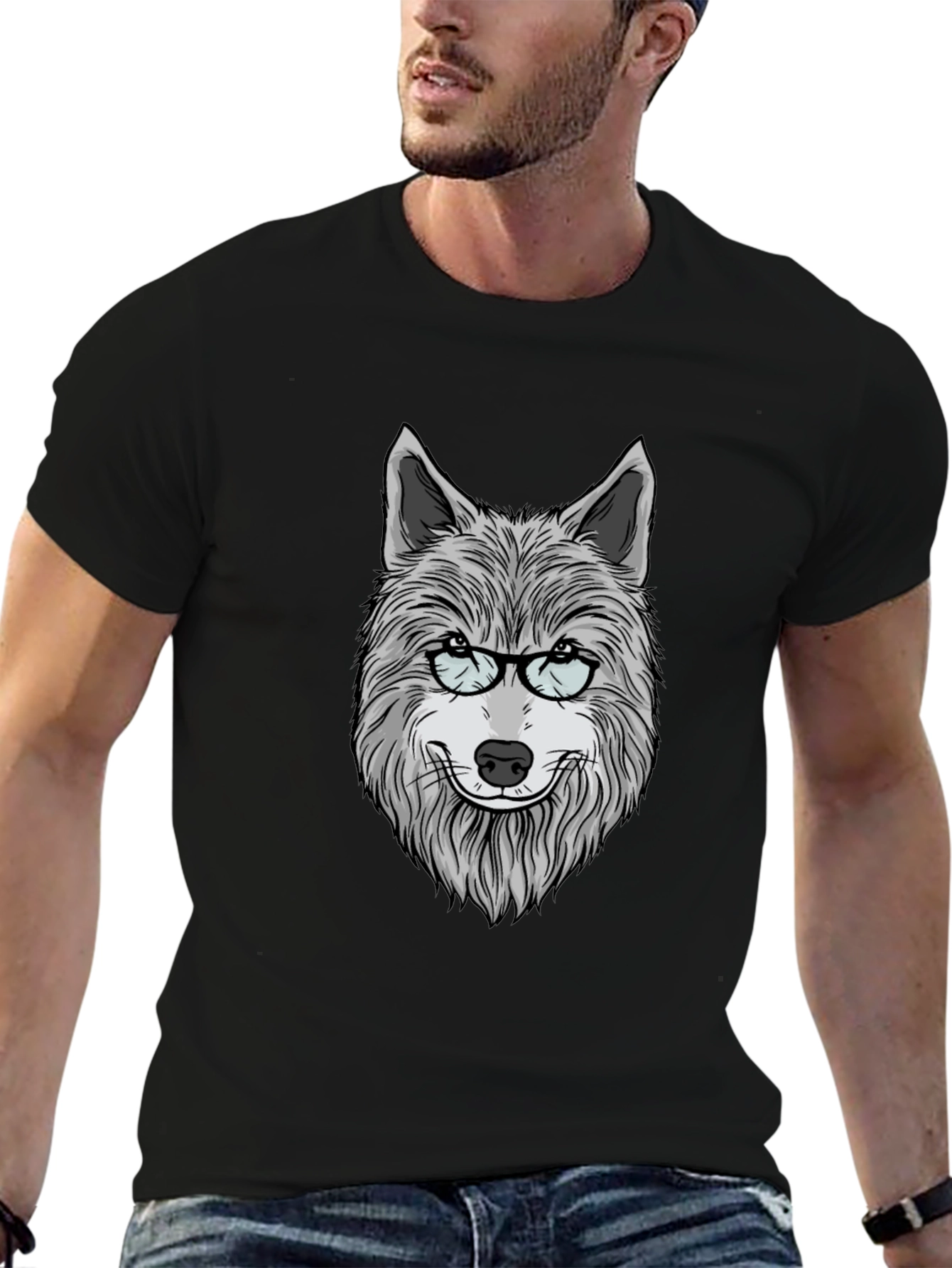 Wolf with Glasses Graphic T-Shirt - Unisex