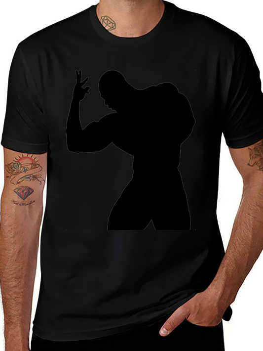 Black T-Shirt with Bodybuilder Silhouette Graphic