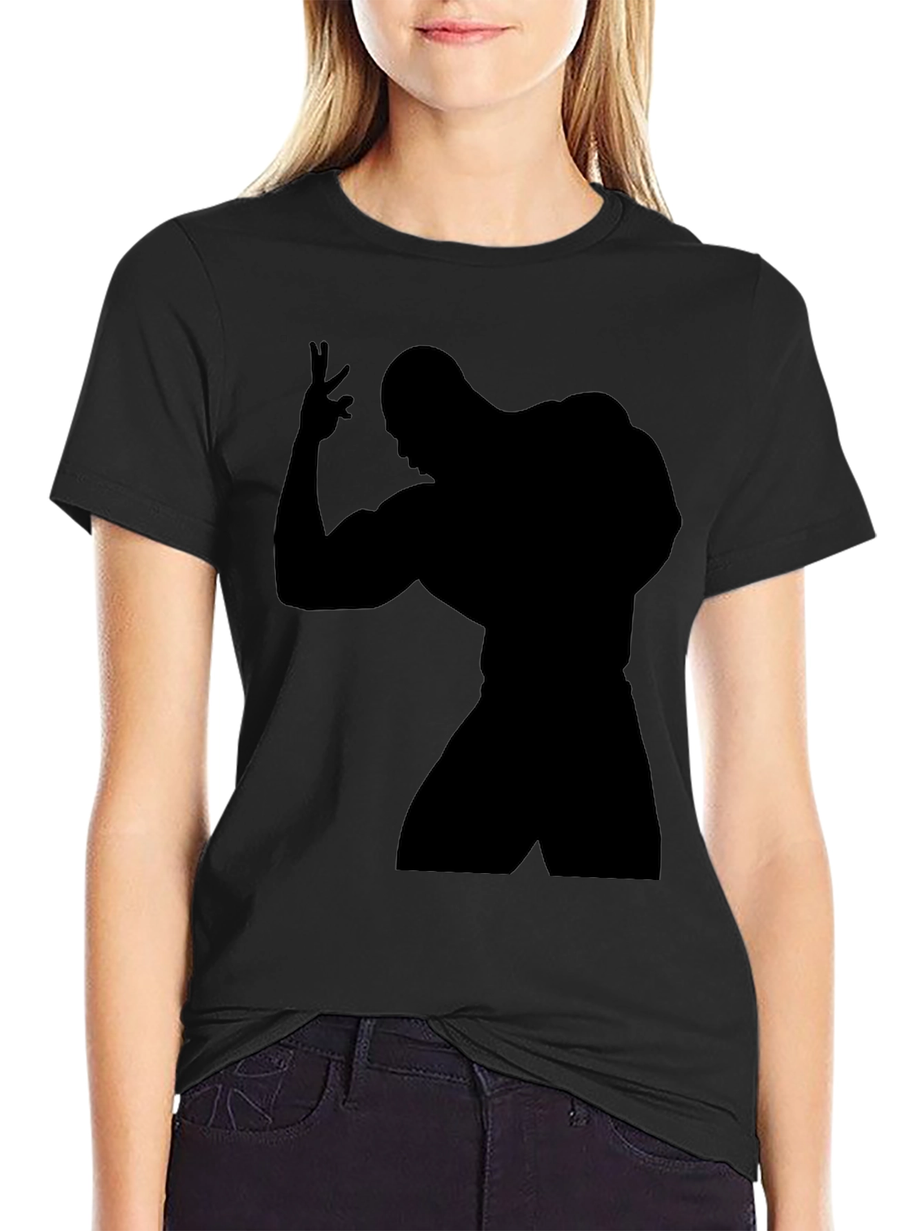 Black T-Shirt with Bodybuilder Silhouette Graphic
