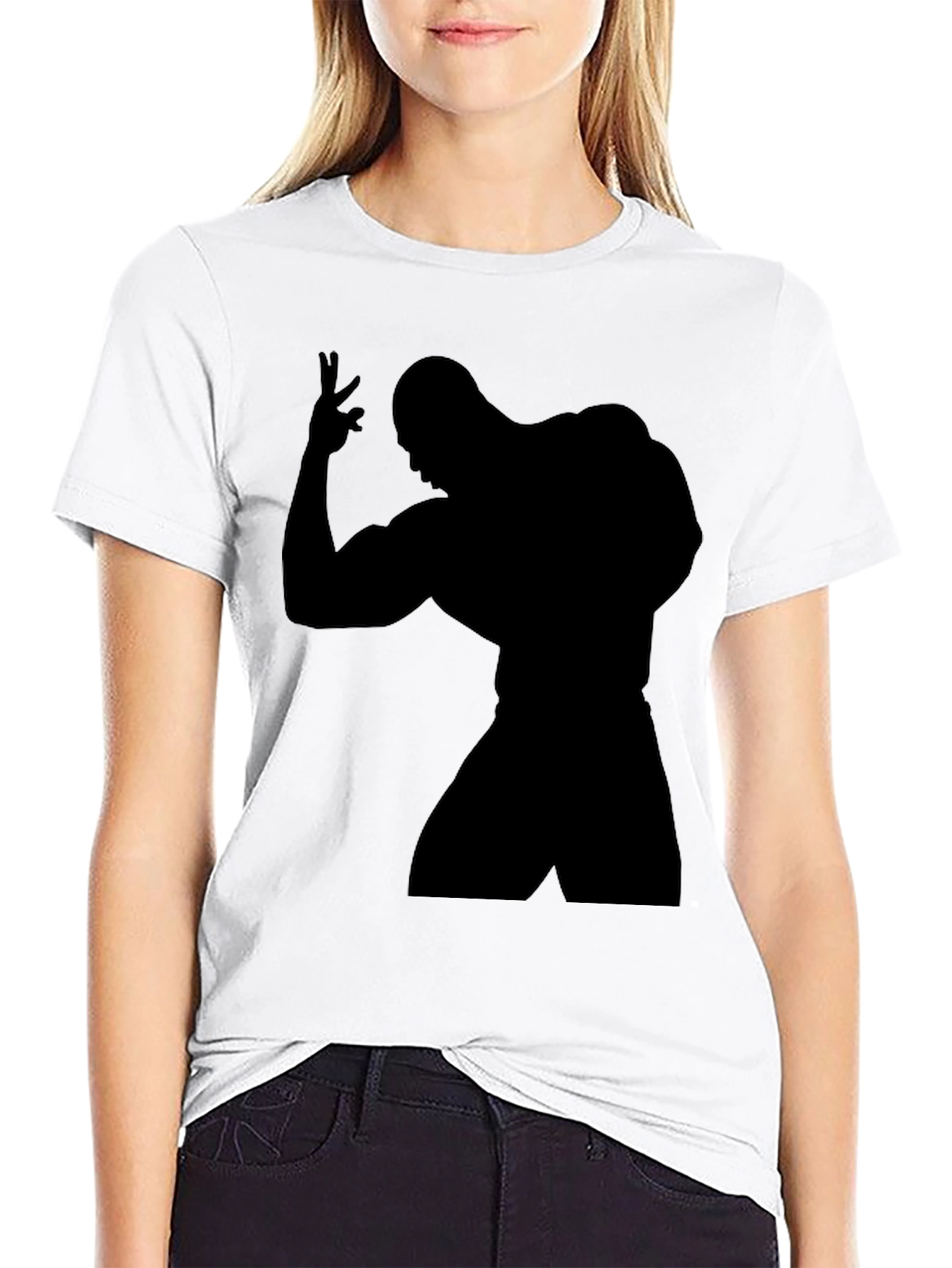 Black T-Shirt with Bodybuilder Silhouette Graphic