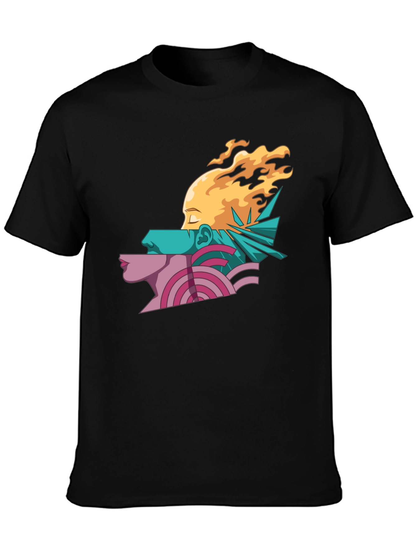 Abstract Face Graphic Print Mens Black T-Shirt