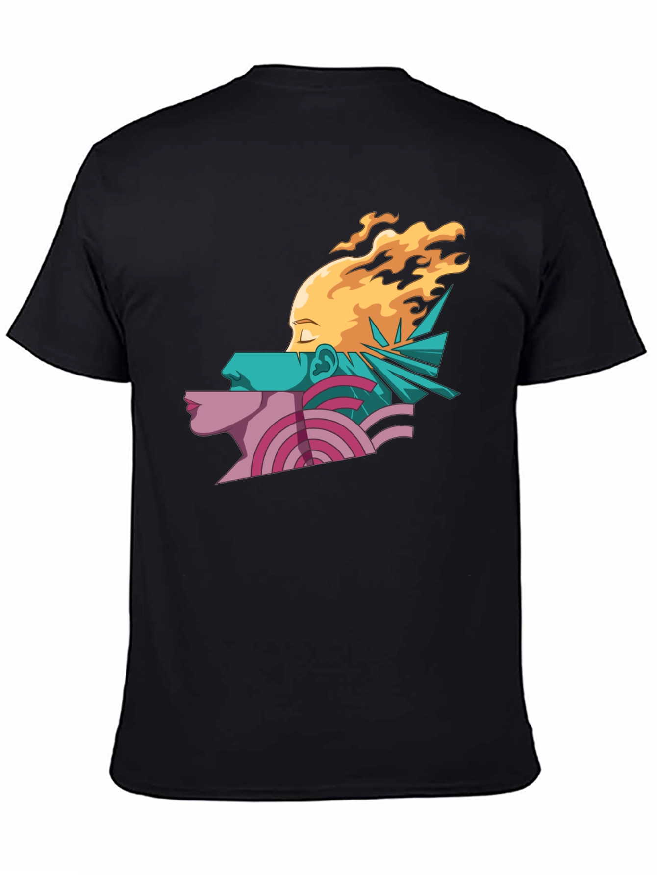 Abstract Face Graphic Print Mens Black T-Shirt