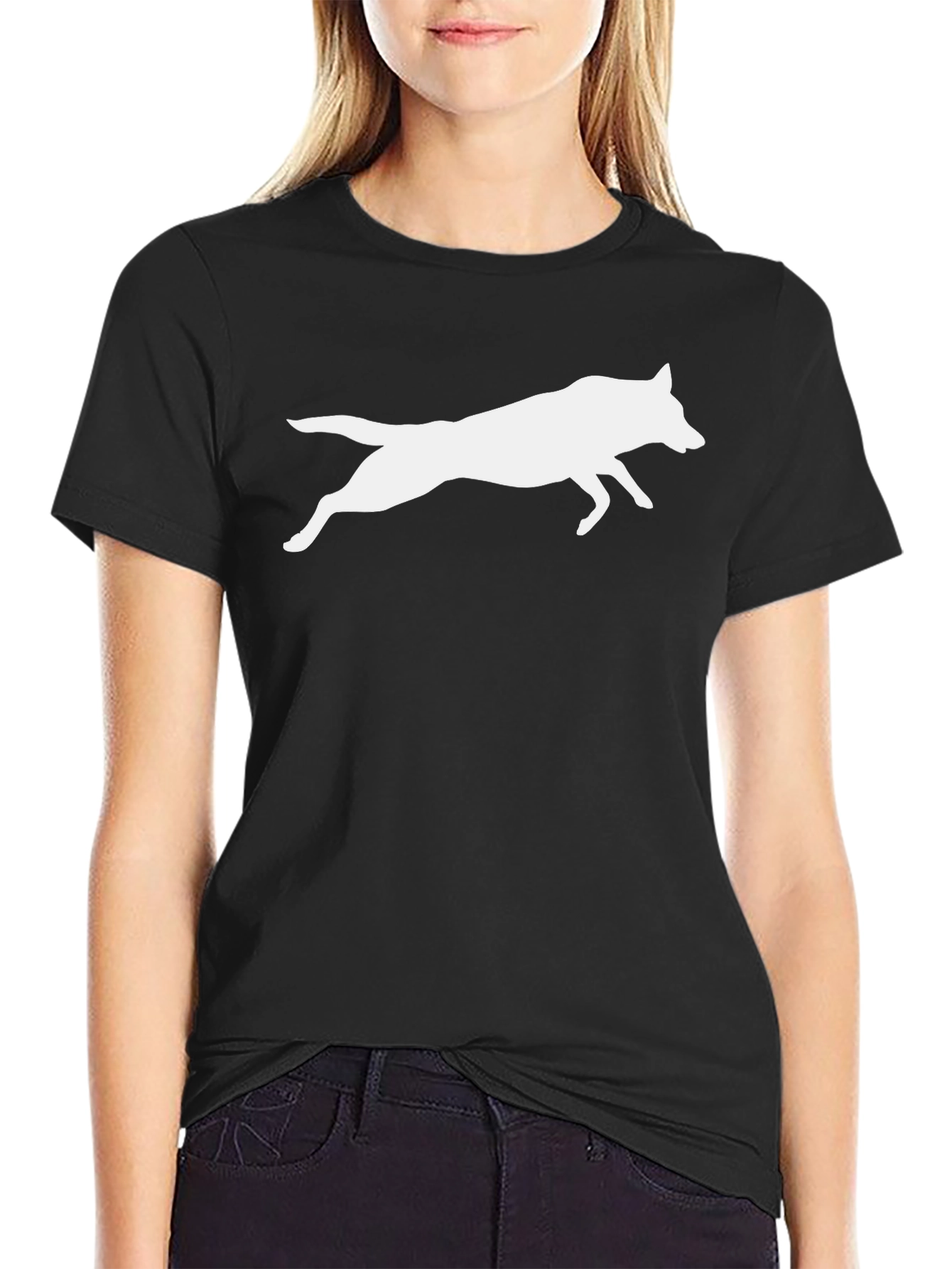 Black Tee with White Wolf Silhouette