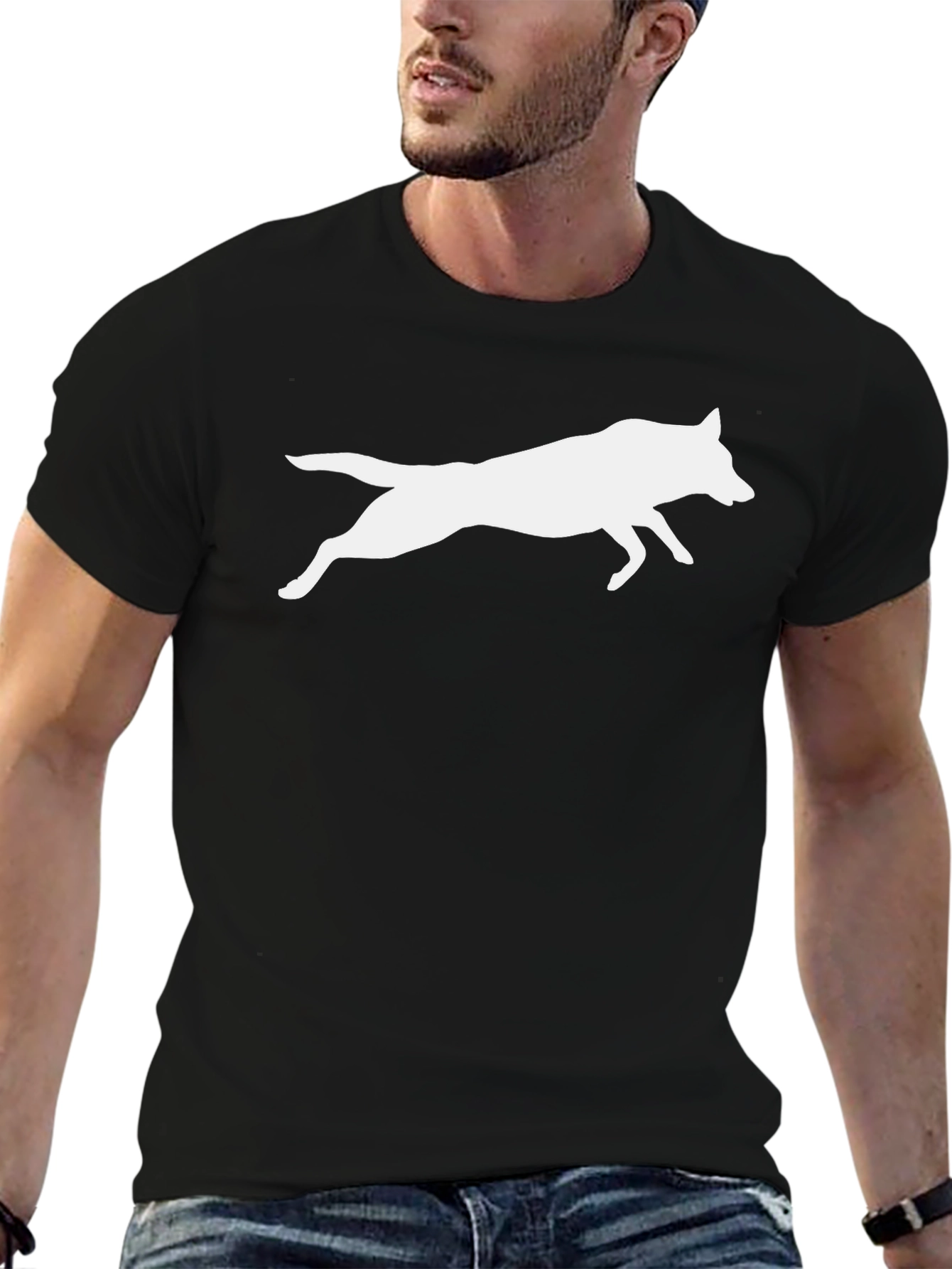 Black Tee with White Wolf Silhouette
