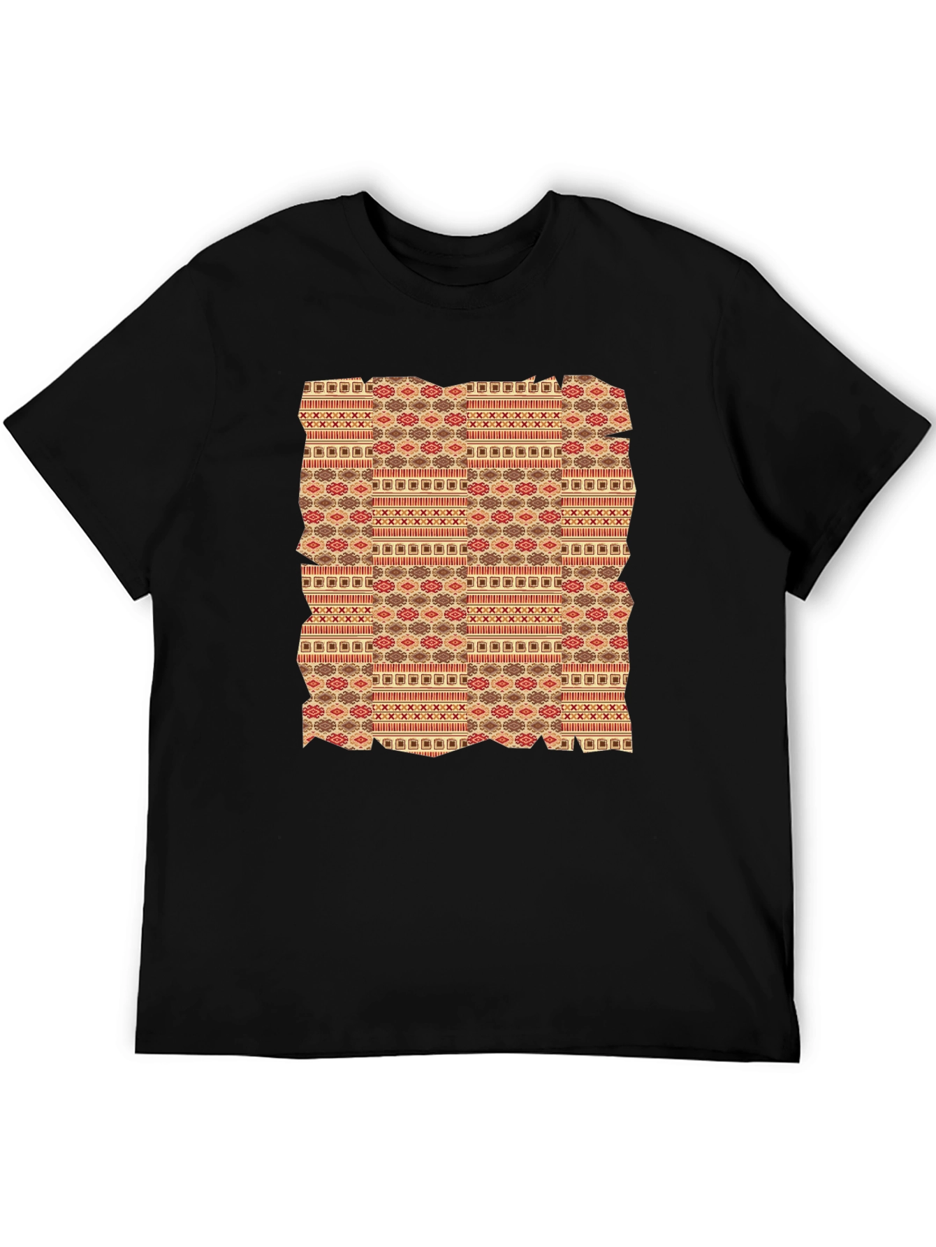 Tribal Pattern Graphic Tee - Black Crew Neck