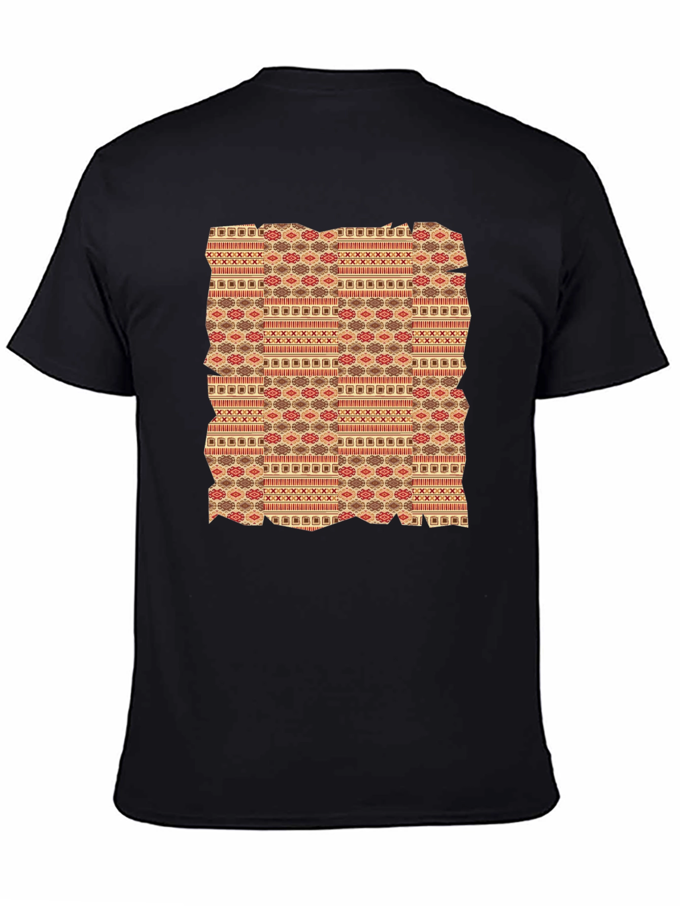 Tribal Pattern Graphic Tee - Black Crew Neck