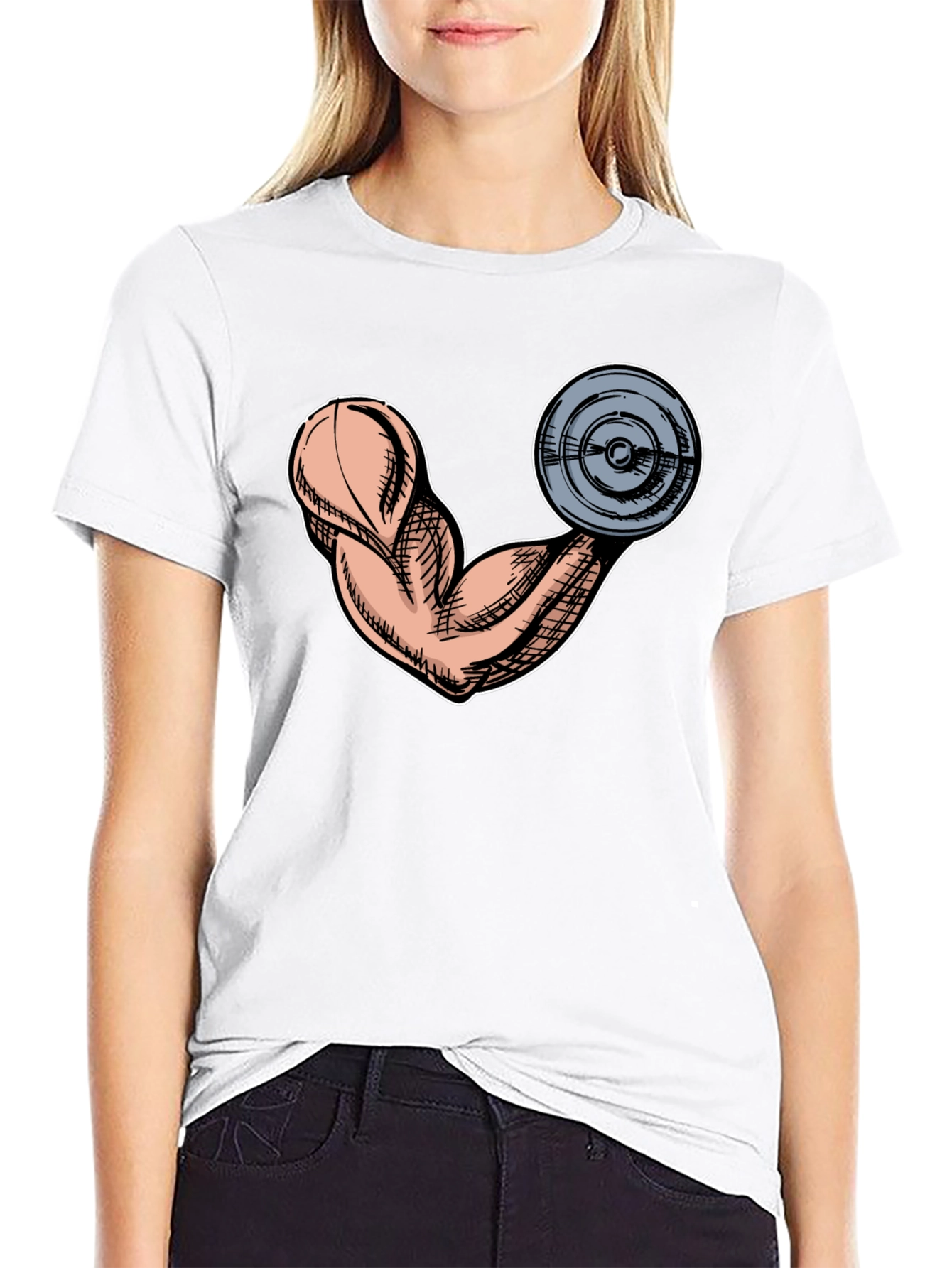 Funny Muscle Arm & Weight Black Graphic Tee