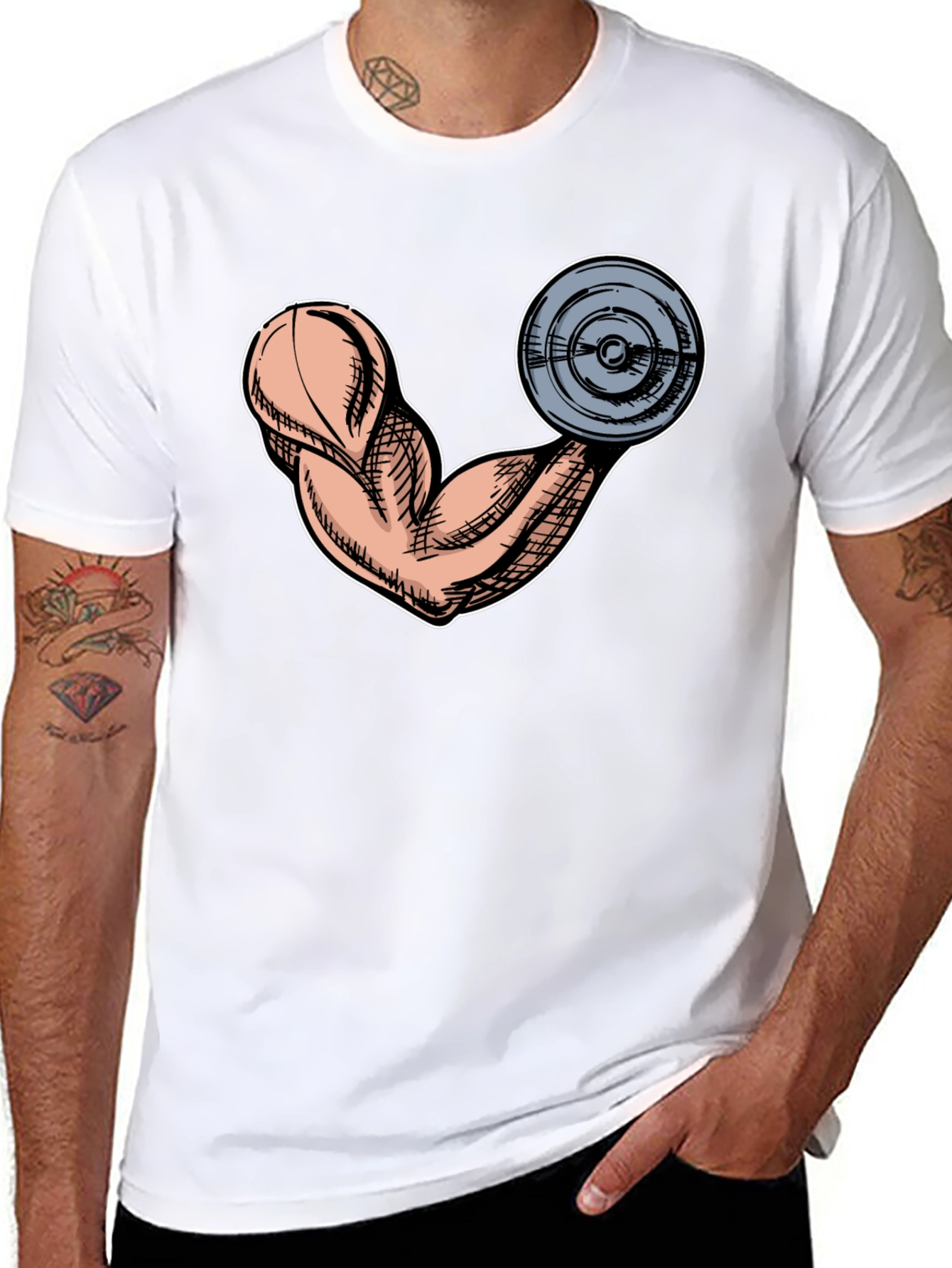 Funny Muscle Arm & Weight Black Graphic Tee