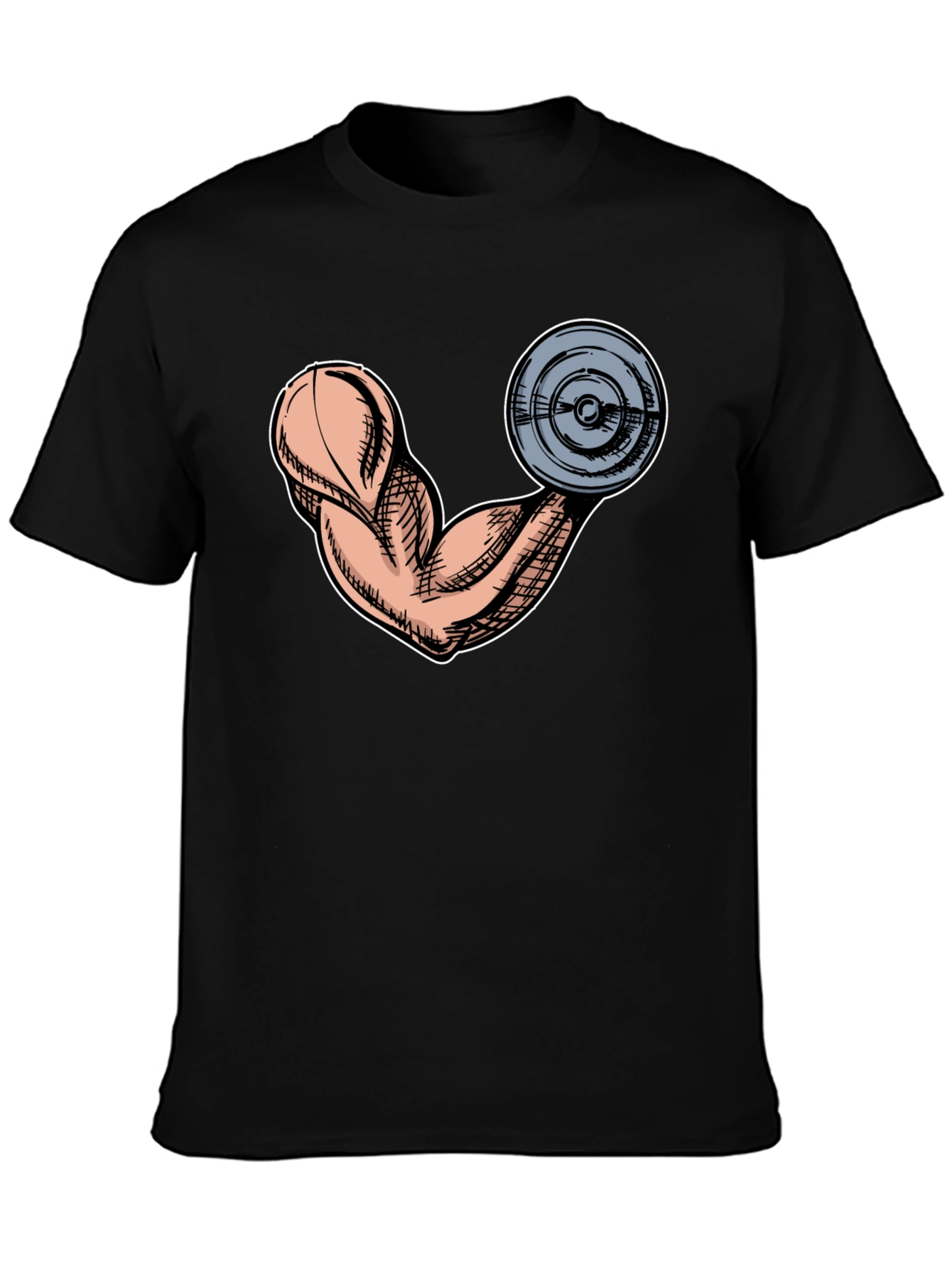Funny Muscle Arm & Weight Black Graphic Tee