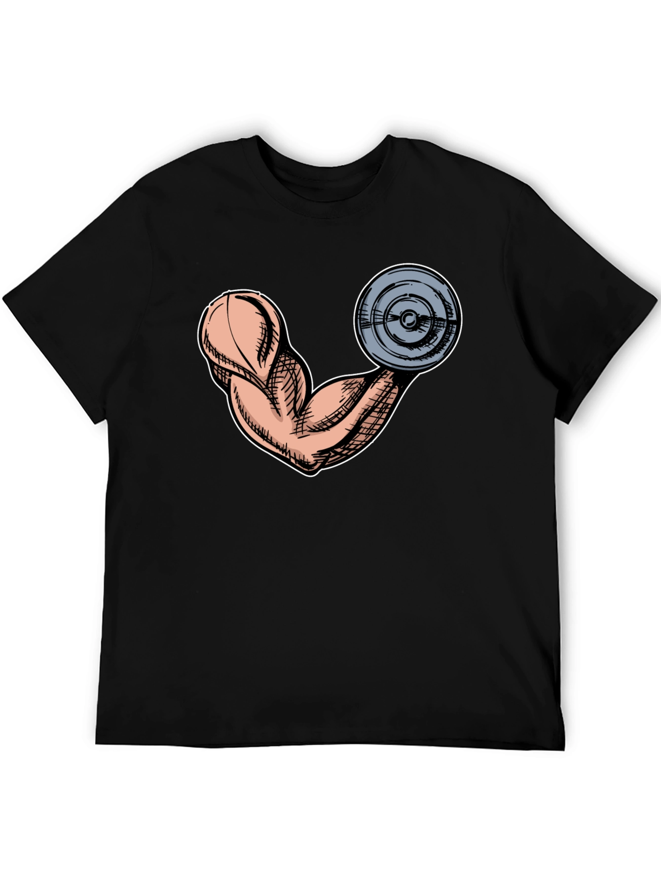 Funny Muscle Arm & Weight Black Graphic Tee