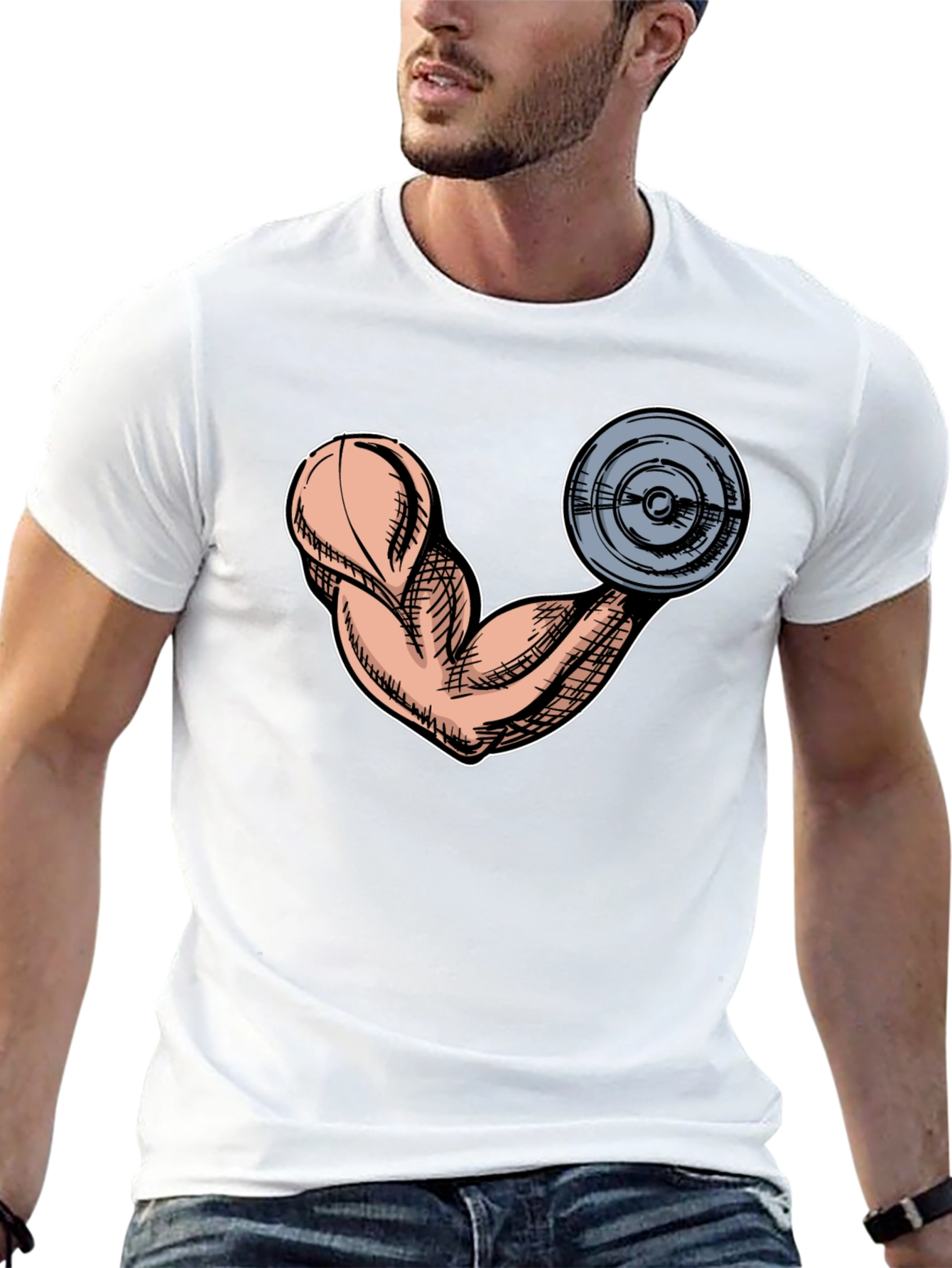 Funny Muscle Arm & Weight Black Graphic Tee