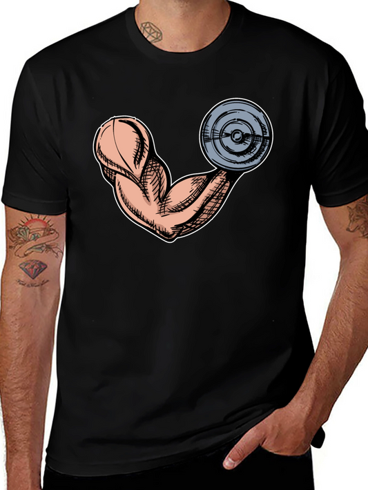Funny Muscle Arm & Weight Black Graphic Tee