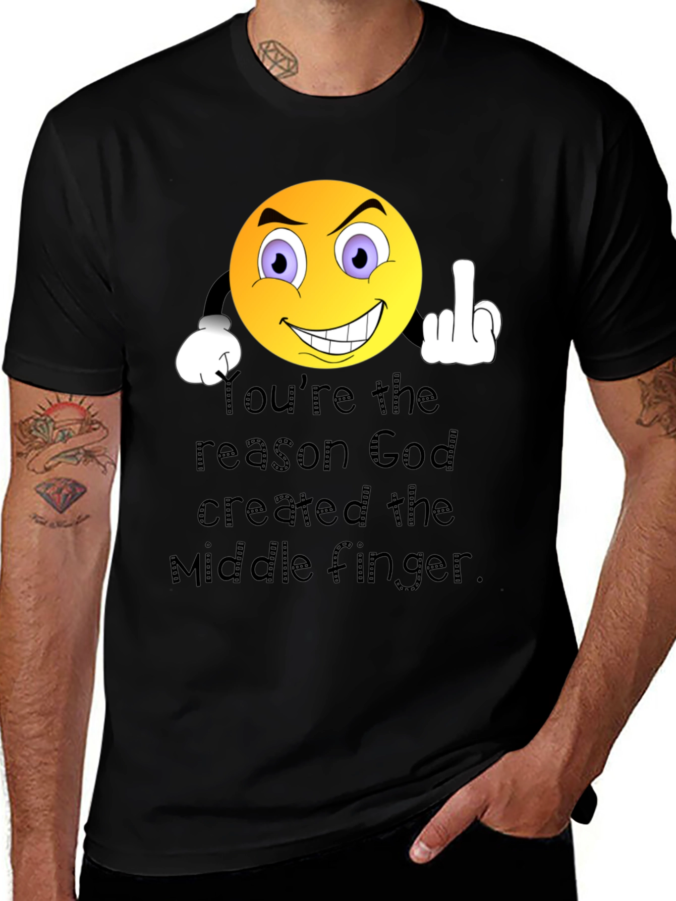 Humorous Graphic T-Shirt: Middle Finger Emoji Design