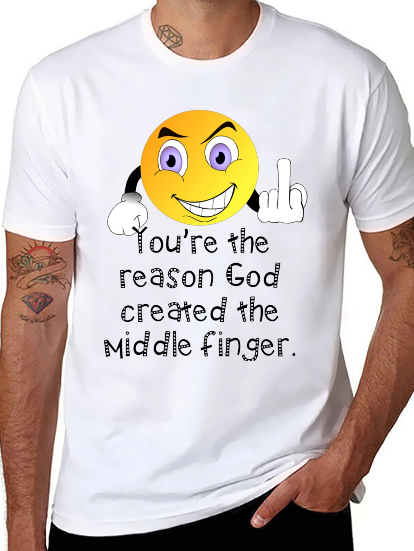 Humorous Graphic T-Shirt: Middle Finger Emoji Design