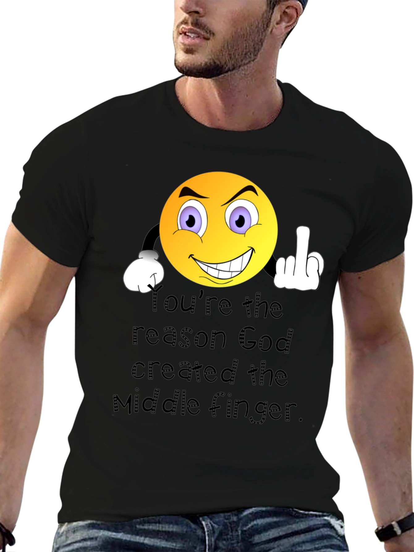 Humorous Graphic T-Shirt: Middle Finger Emoji Design