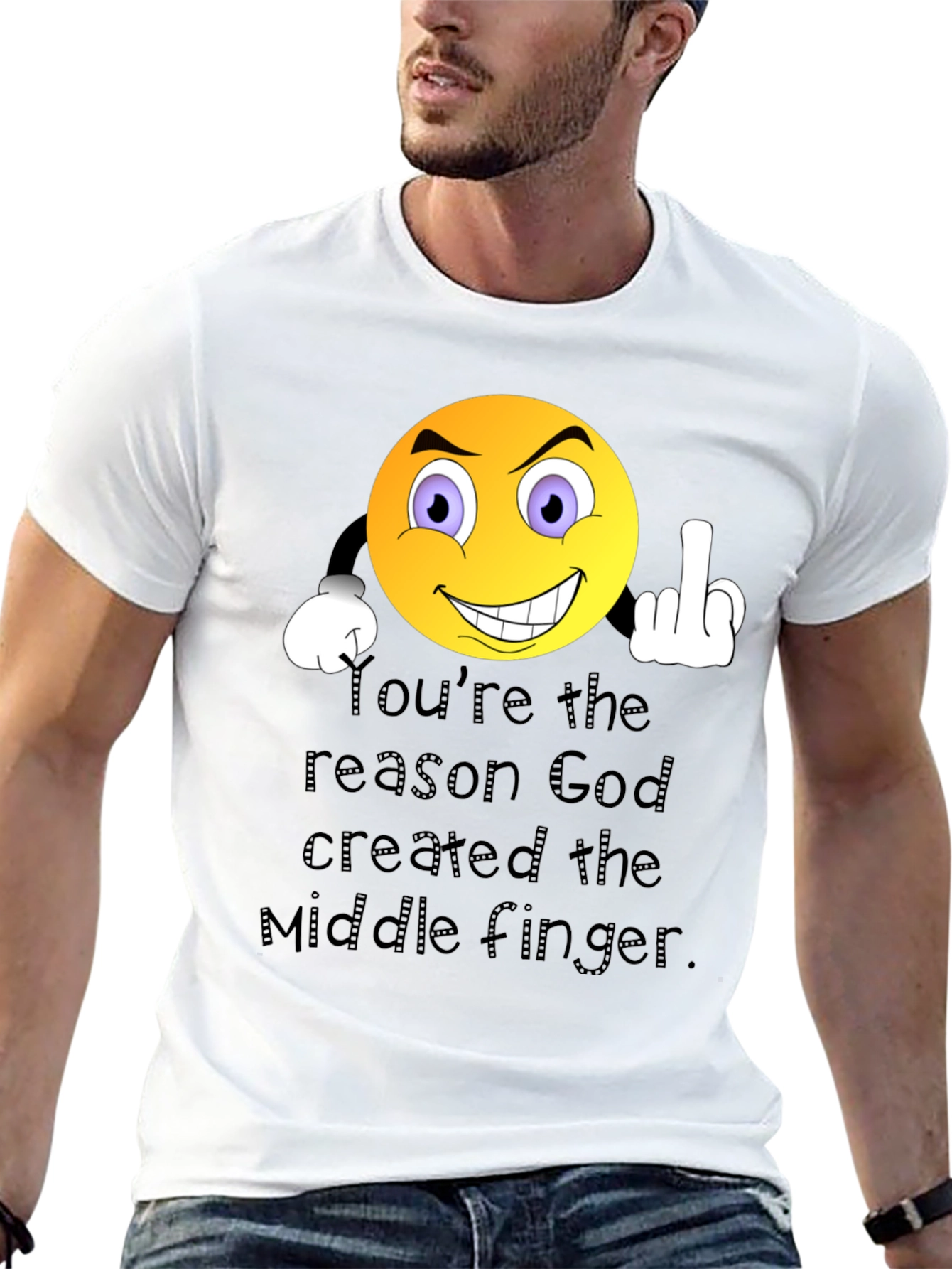 Humorous Graphic T-Shirt: Middle Finger Emoji Design
