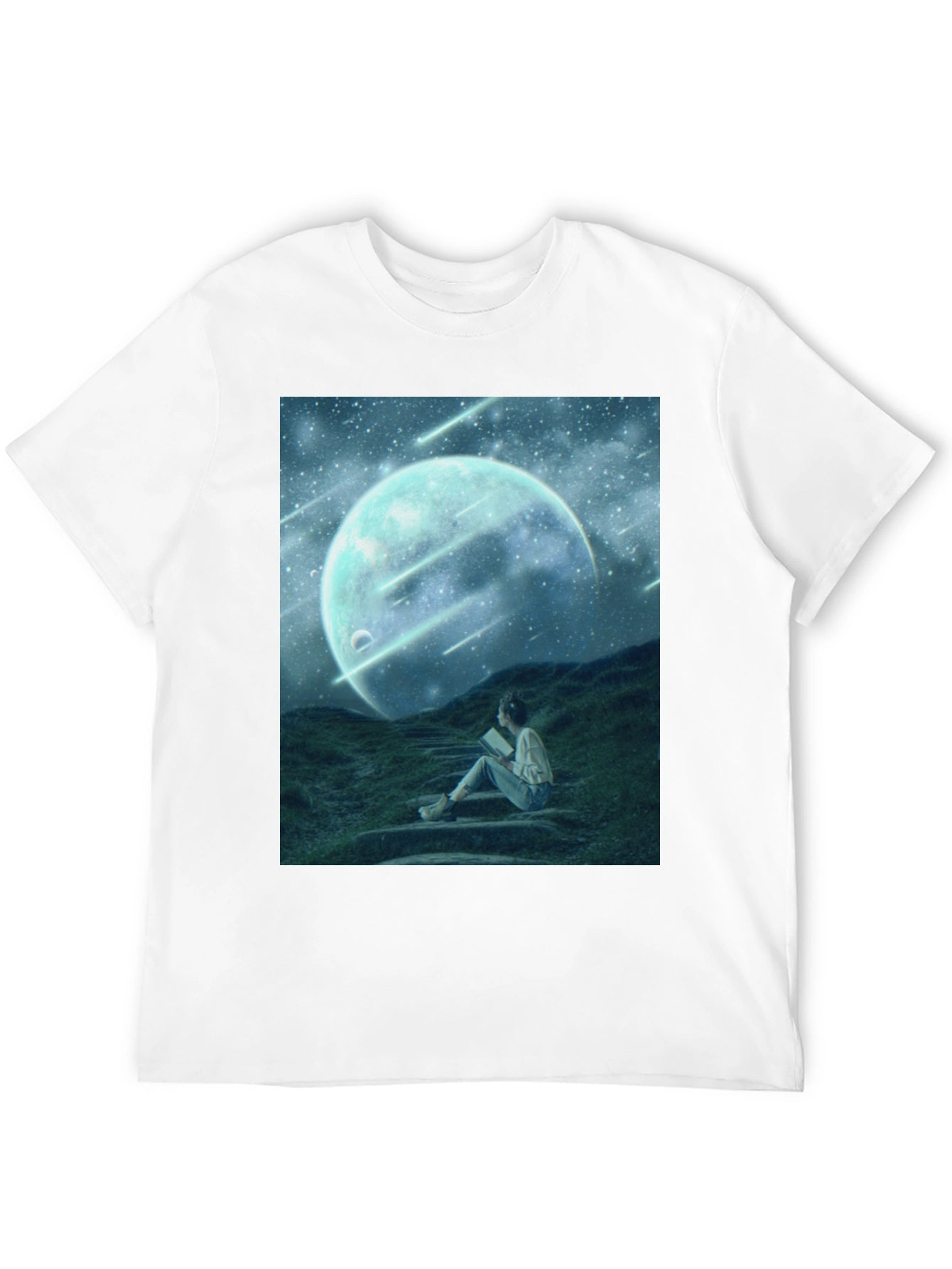 Celestial Dreamscape T-Shirt: Moon Stars Reader