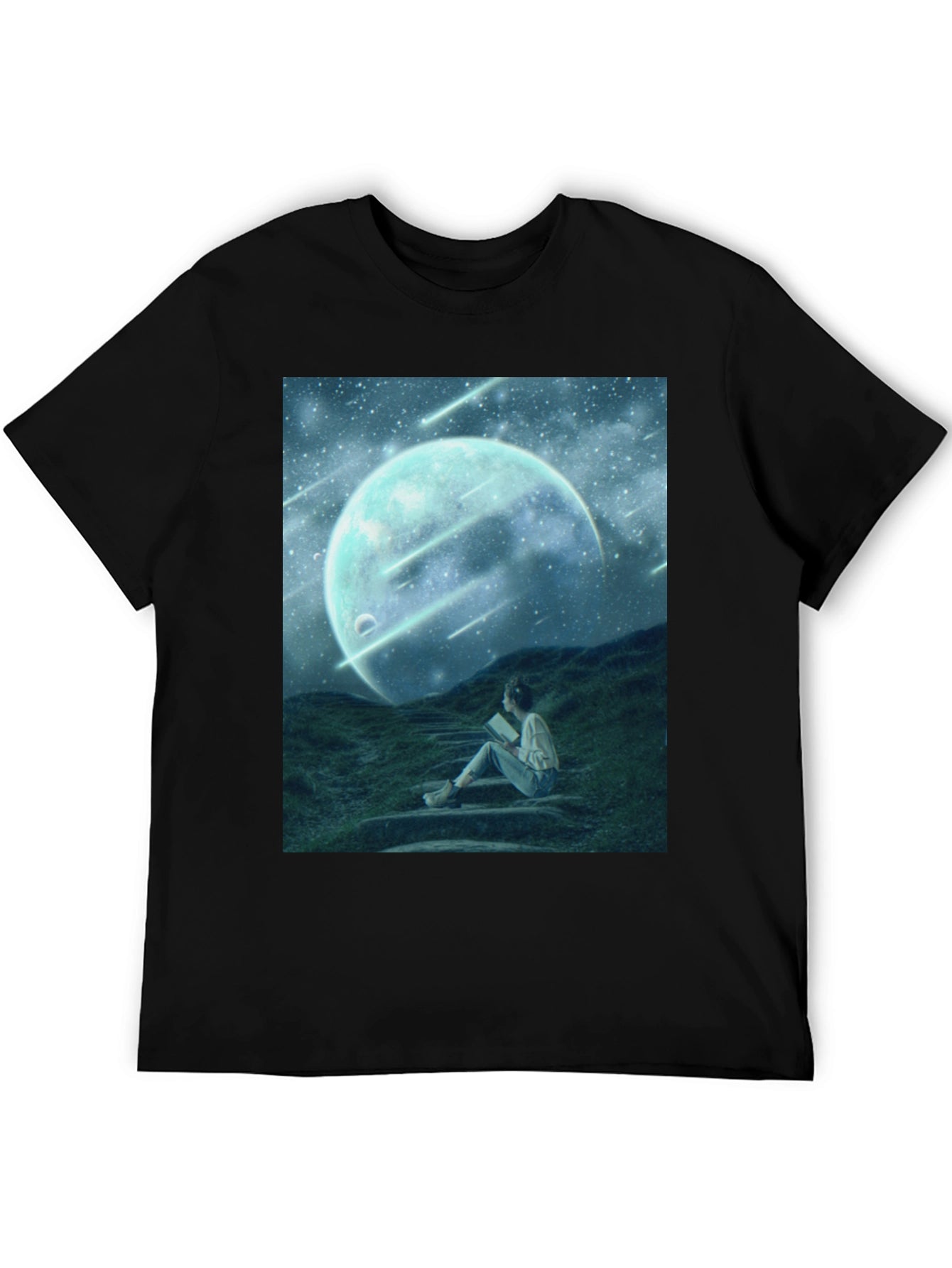 Celestial Dreamscape T-Shirt: Moon Stars Reader