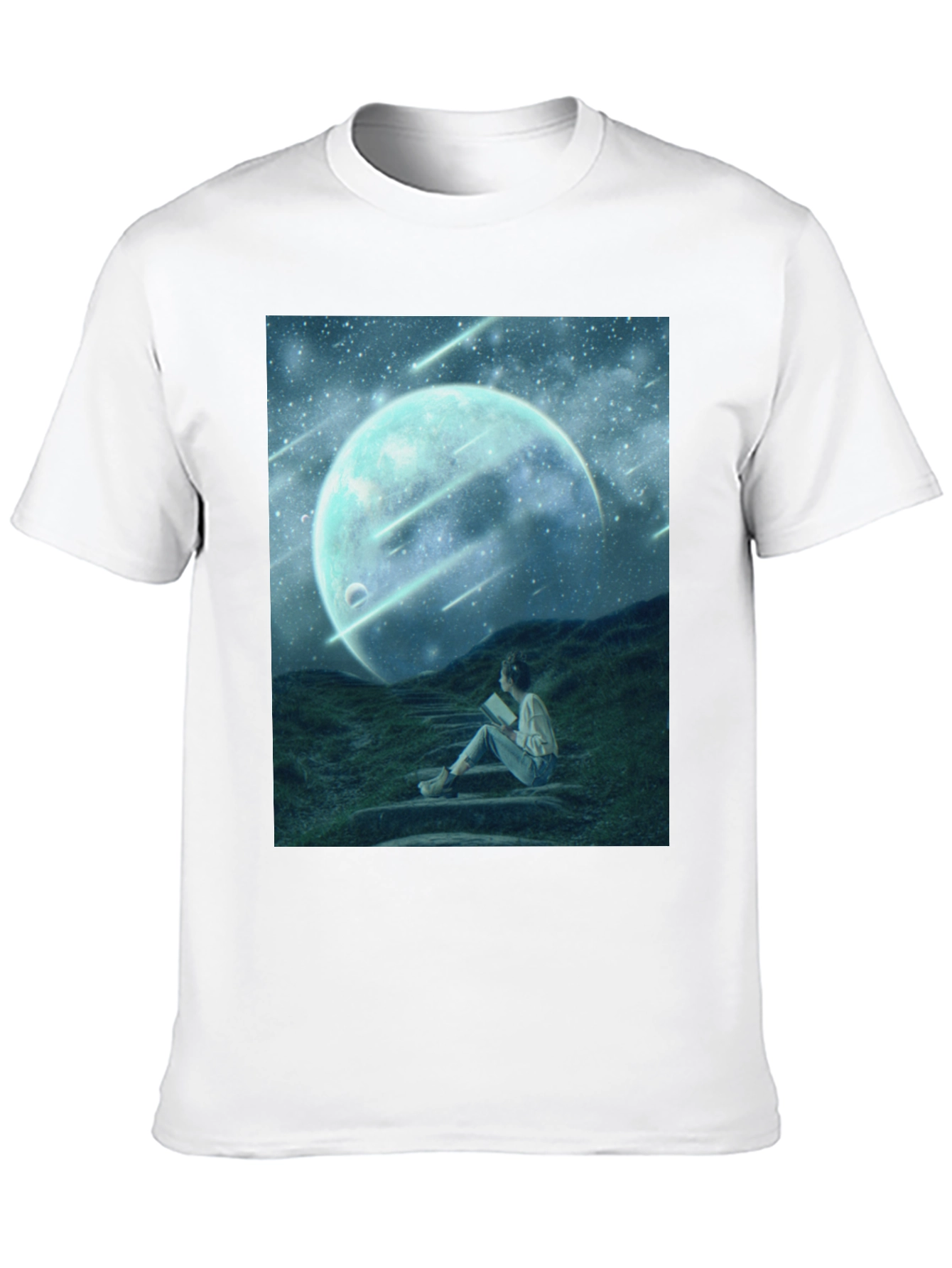 Celestial Dreamscape T-Shirt: Moon Stars Reader