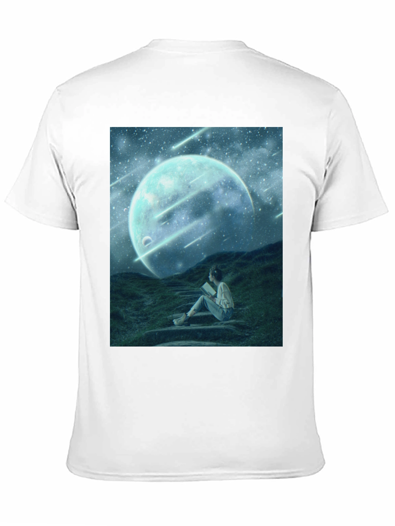 Celestial Dreamscape T-Shirt: Moon Stars Reader