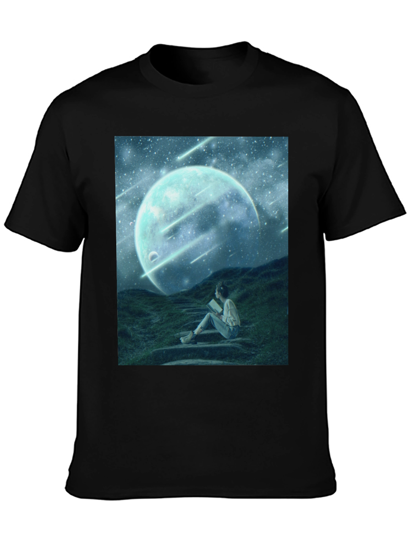 Celestial Dreamscape T-Shirt: Moon Stars Reader