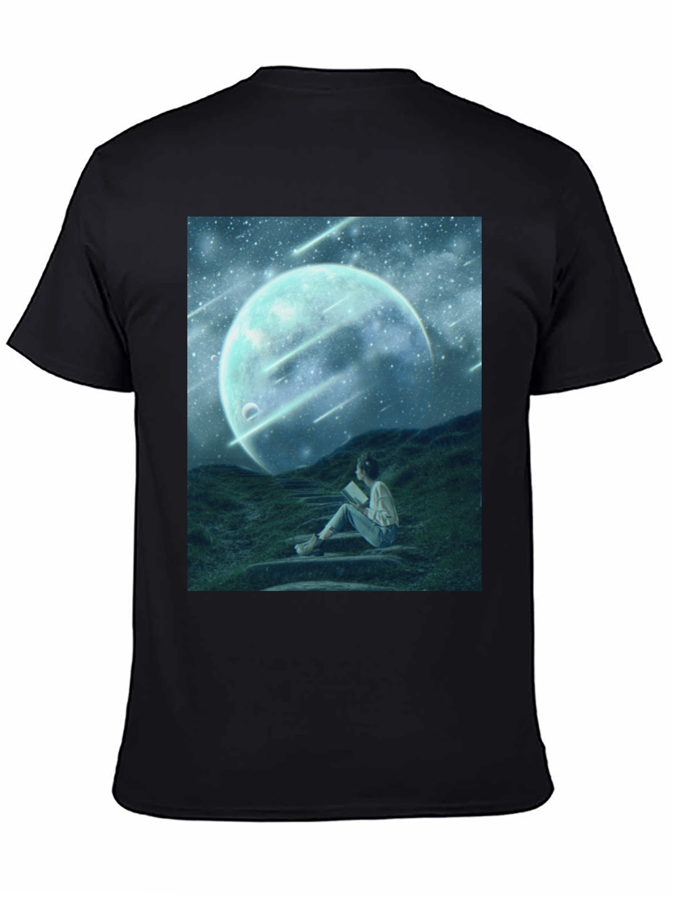 Celestial Dreamscape T-Shirt: Moon Stars Reader