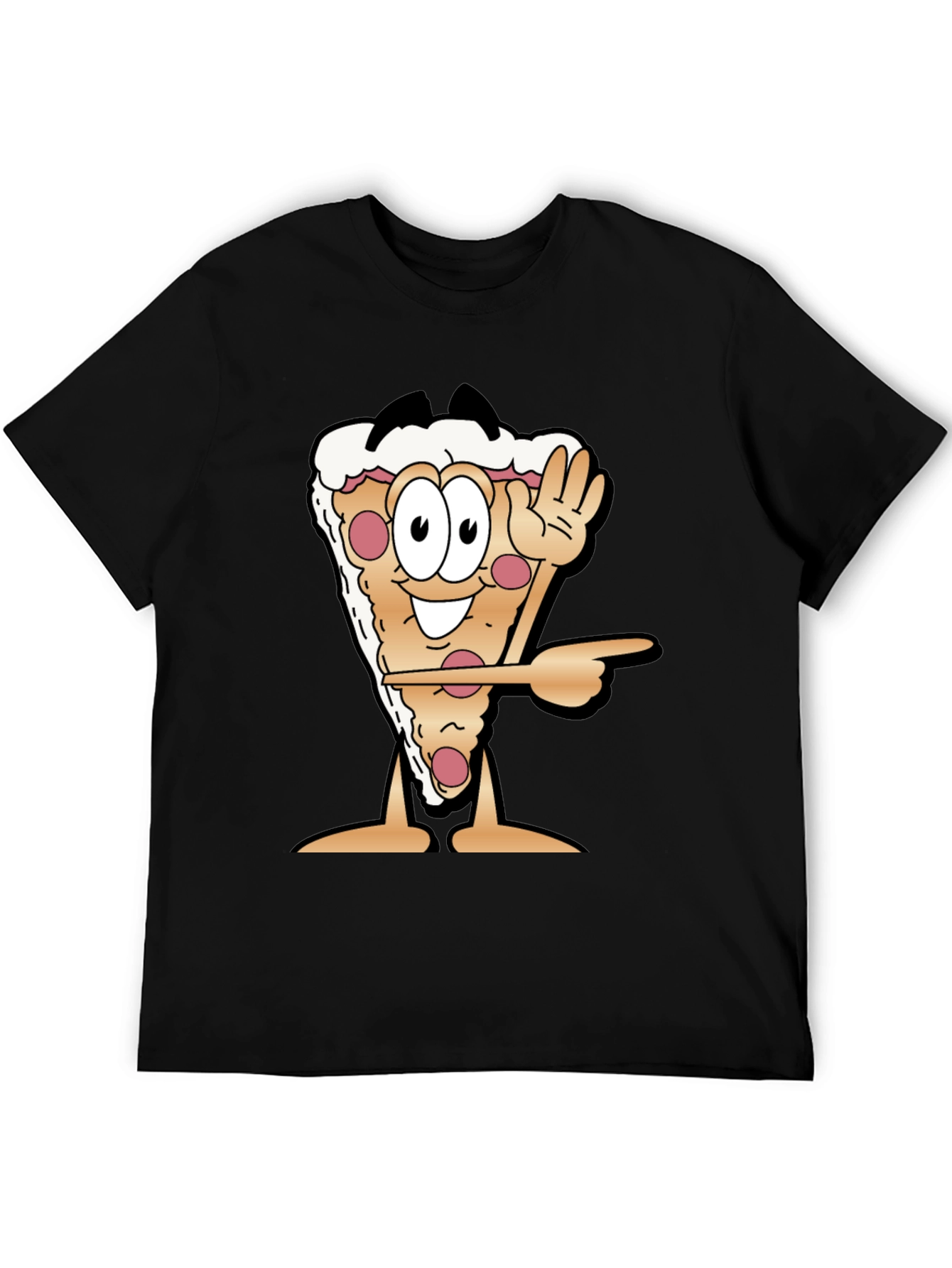 Pizza Slice Cartoon Graphic Black T-Shirt