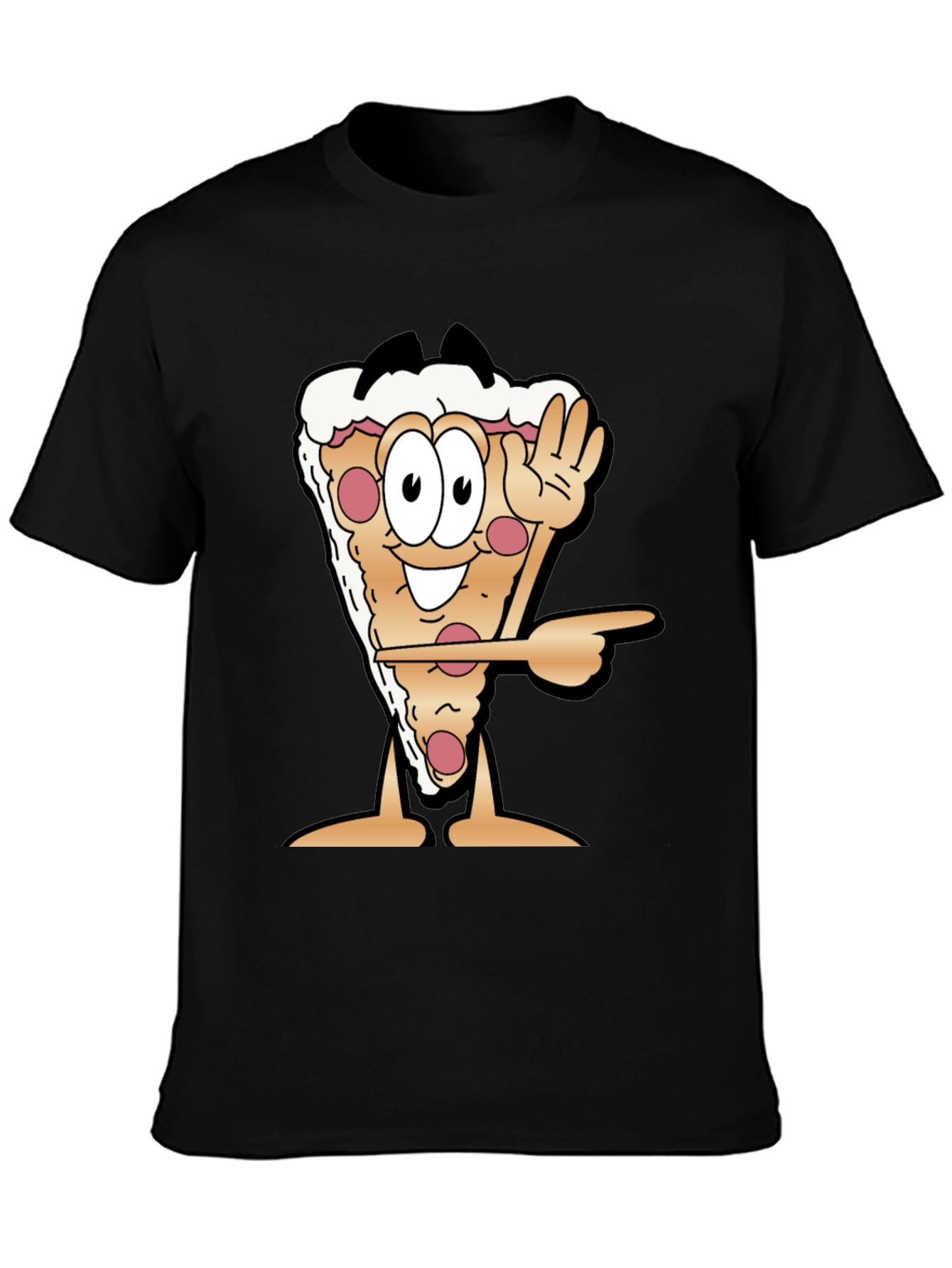 Pizza Slice Cartoon Graphic Black T-Shirt