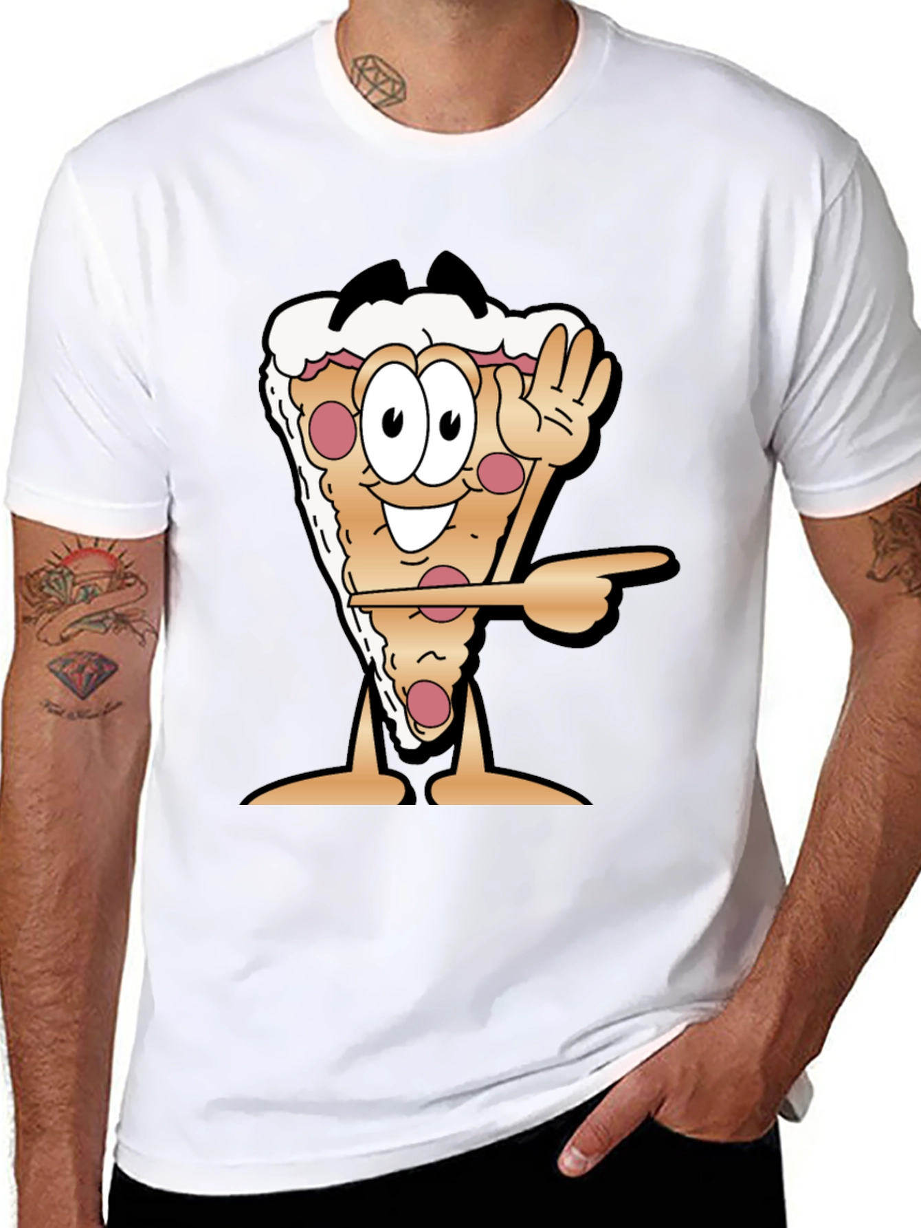 Pizza Slice Cartoon Graphic Black T-Shirt