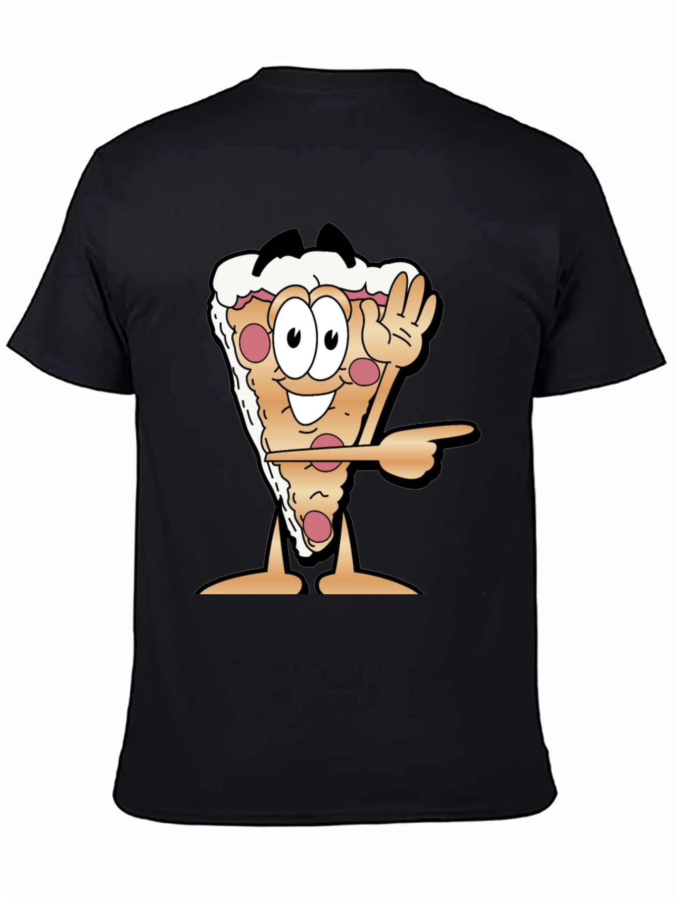 Pizza Slice Cartoon Graphic Black T-Shirt