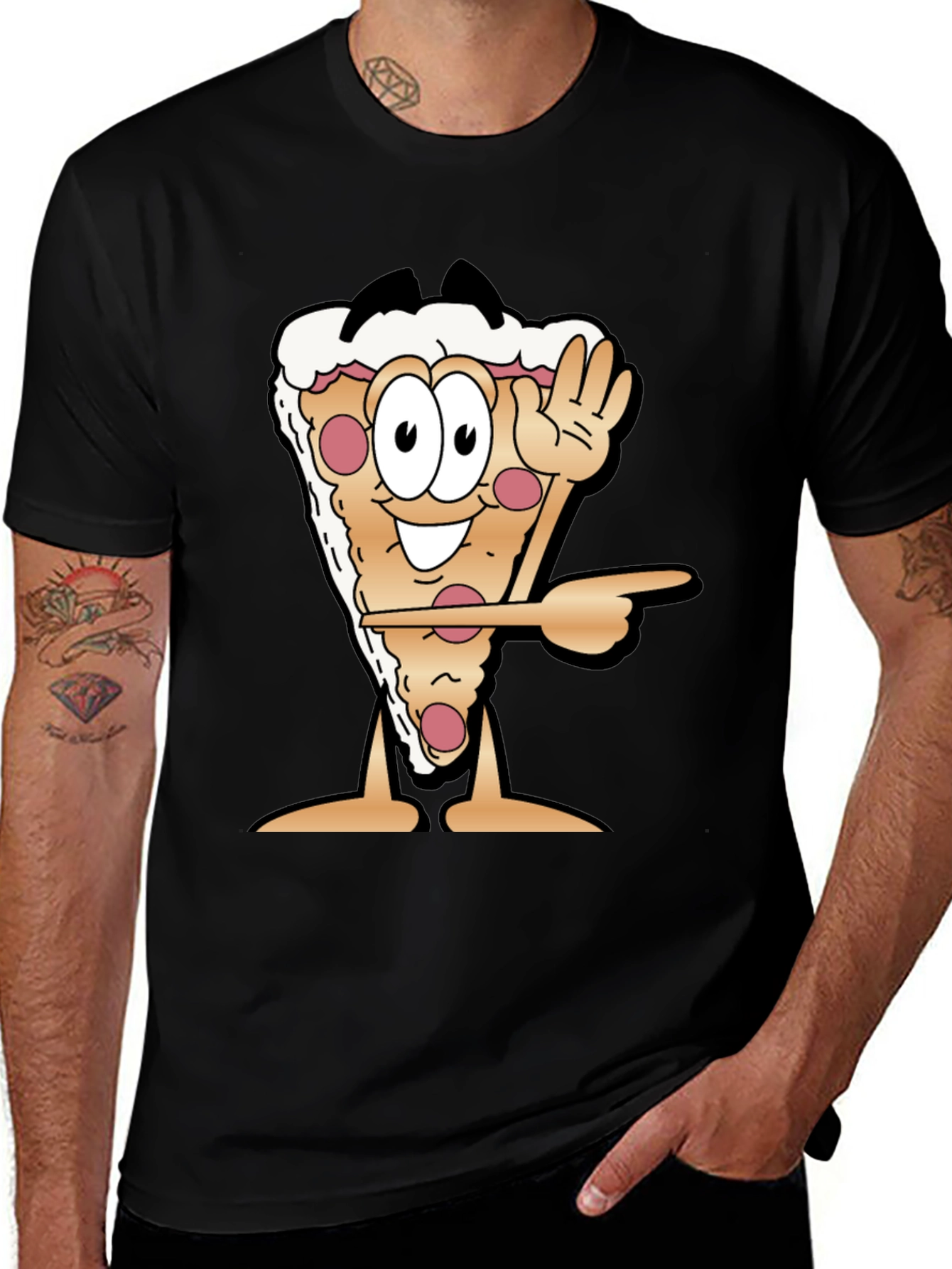 Pizza Slice Cartoon Graphic Black T-Shirt