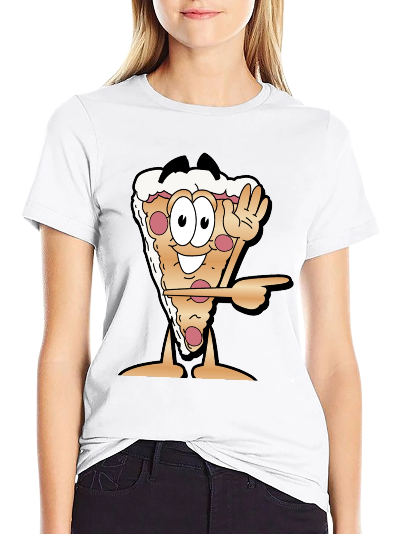 Pizza Slice Cartoon Graphic Black T-Shirt