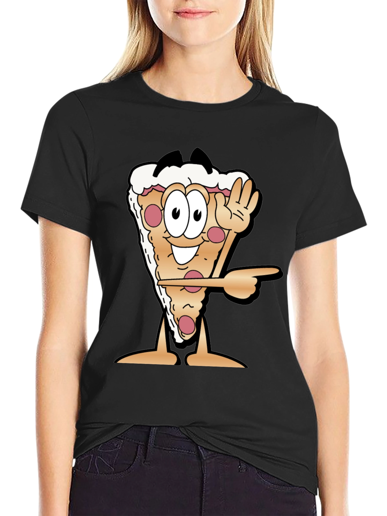 Pizza Slice Cartoon Graphic Black T-Shirt
