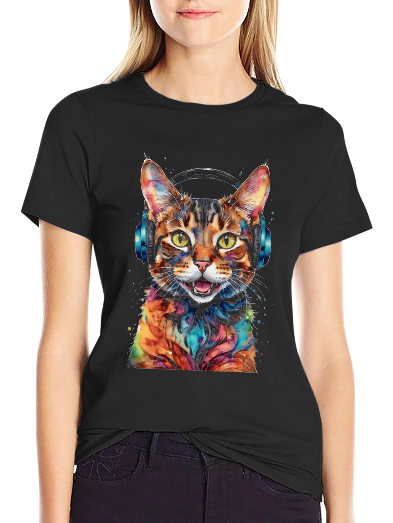 Cool Cat with Headphones Graphic Tee