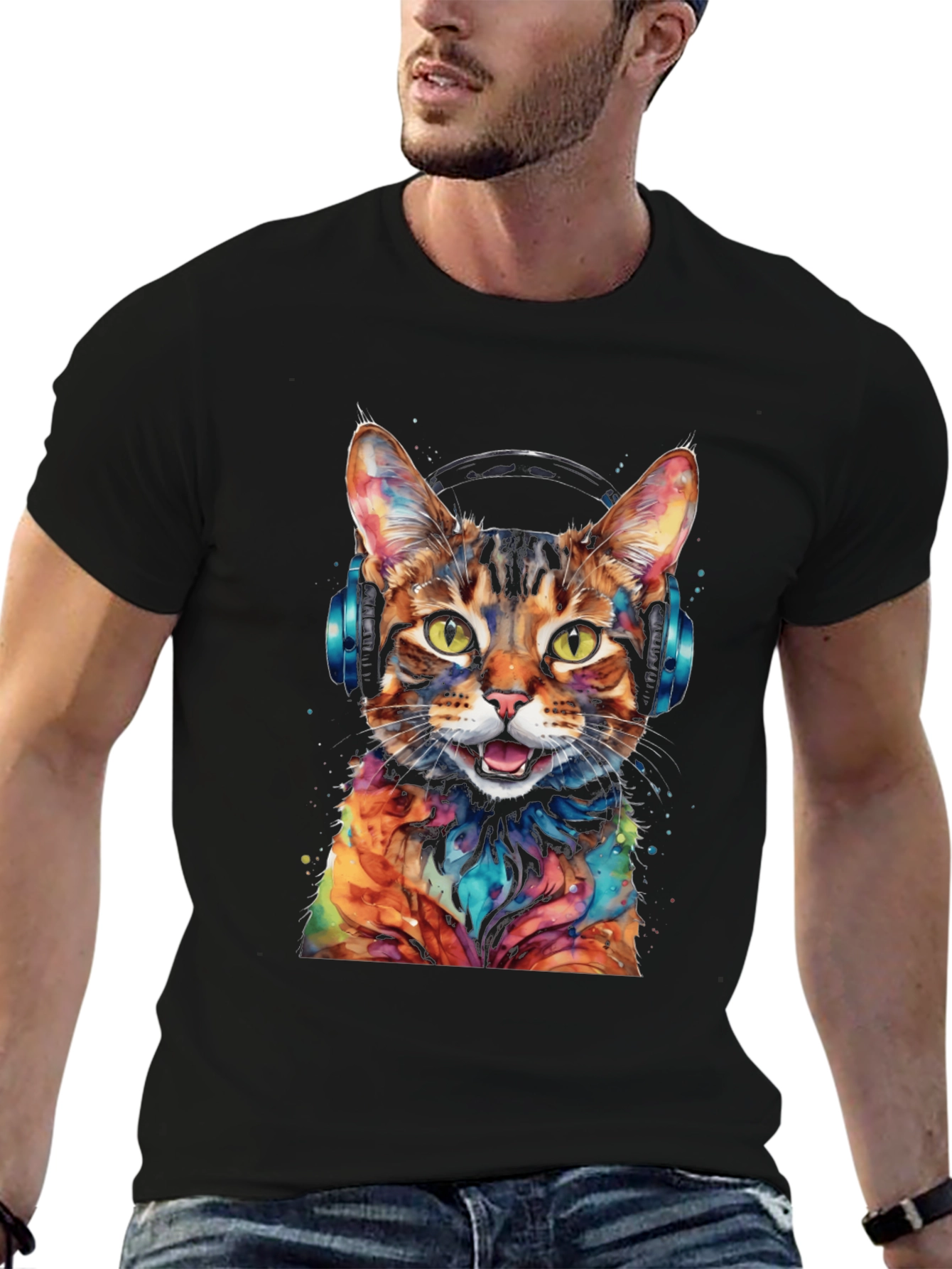 Cool Cat with Headphones Graphic Tee