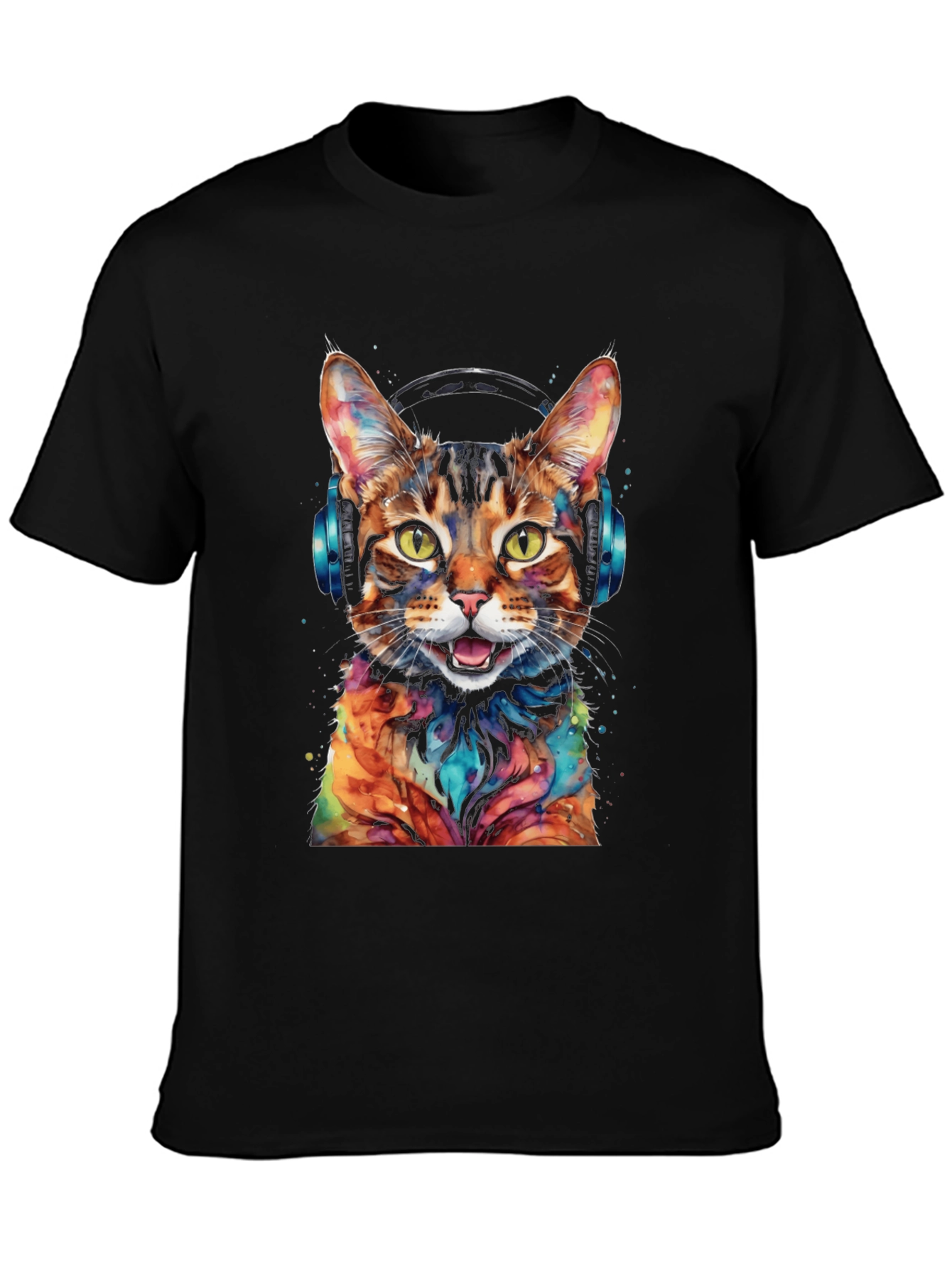 Cool Cat with Headphones Graphic Tee