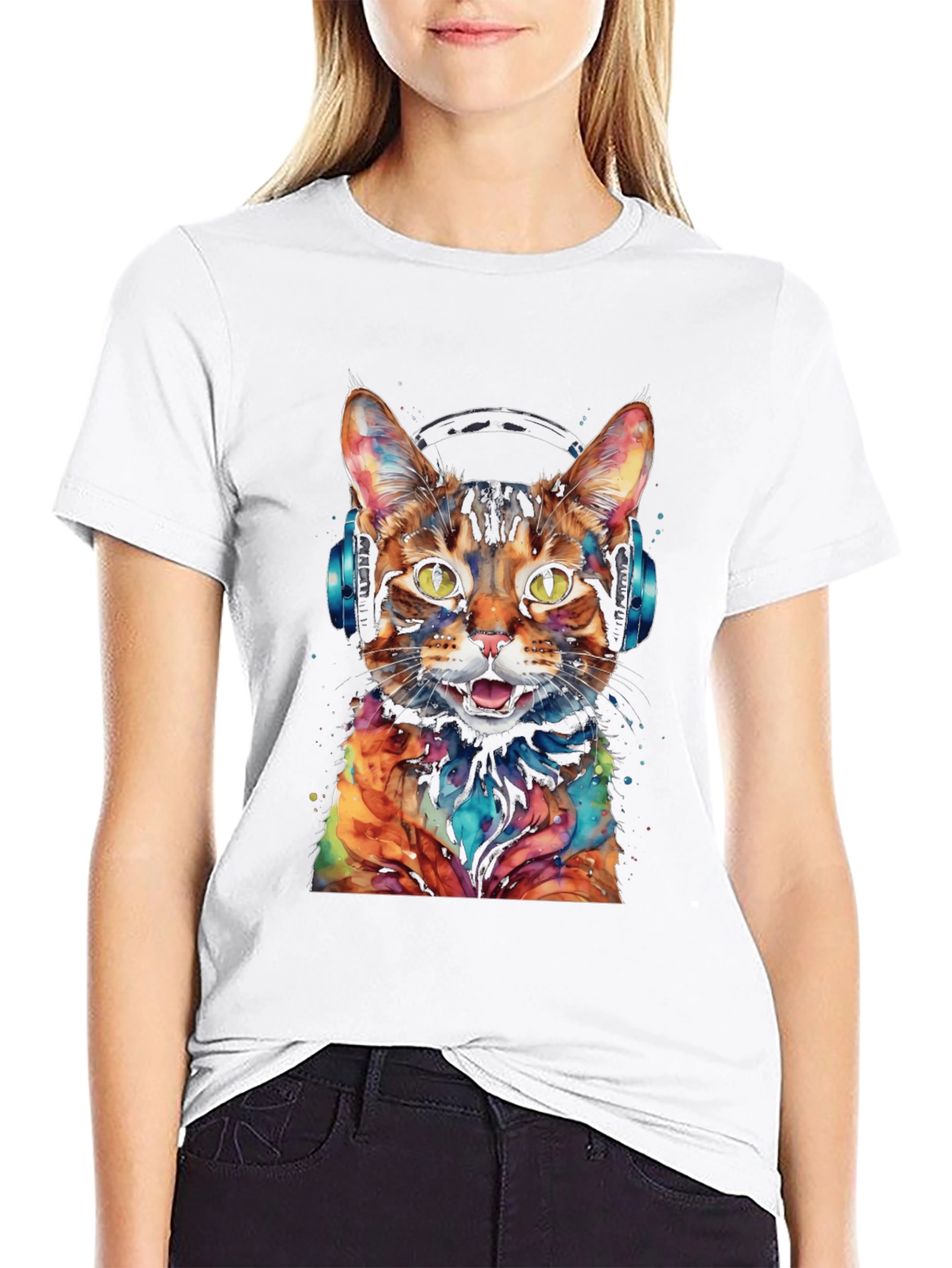 Cool Cat with Headphones Graphic Tee